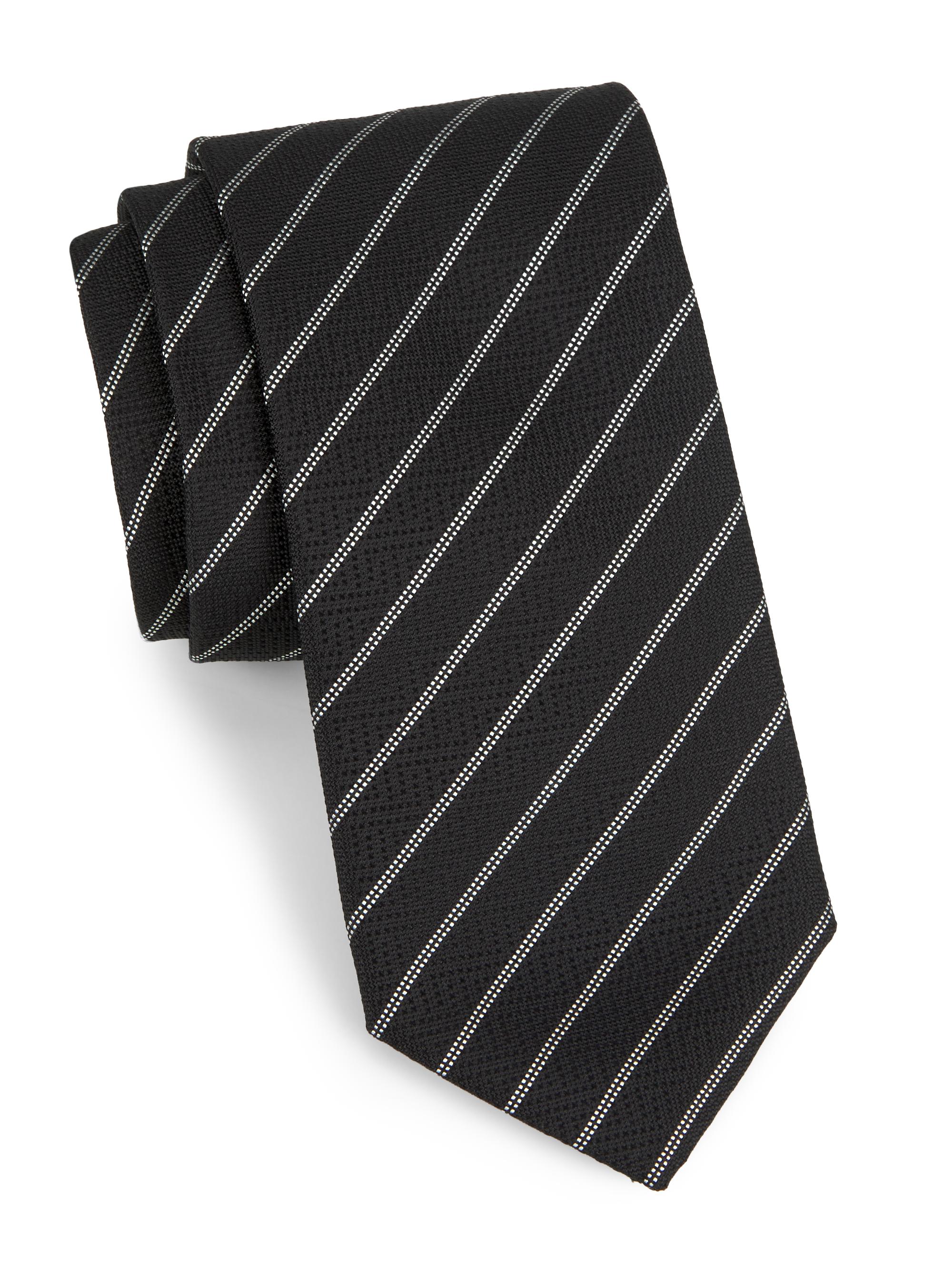 Canali Men's Striped Silk Tie - Black