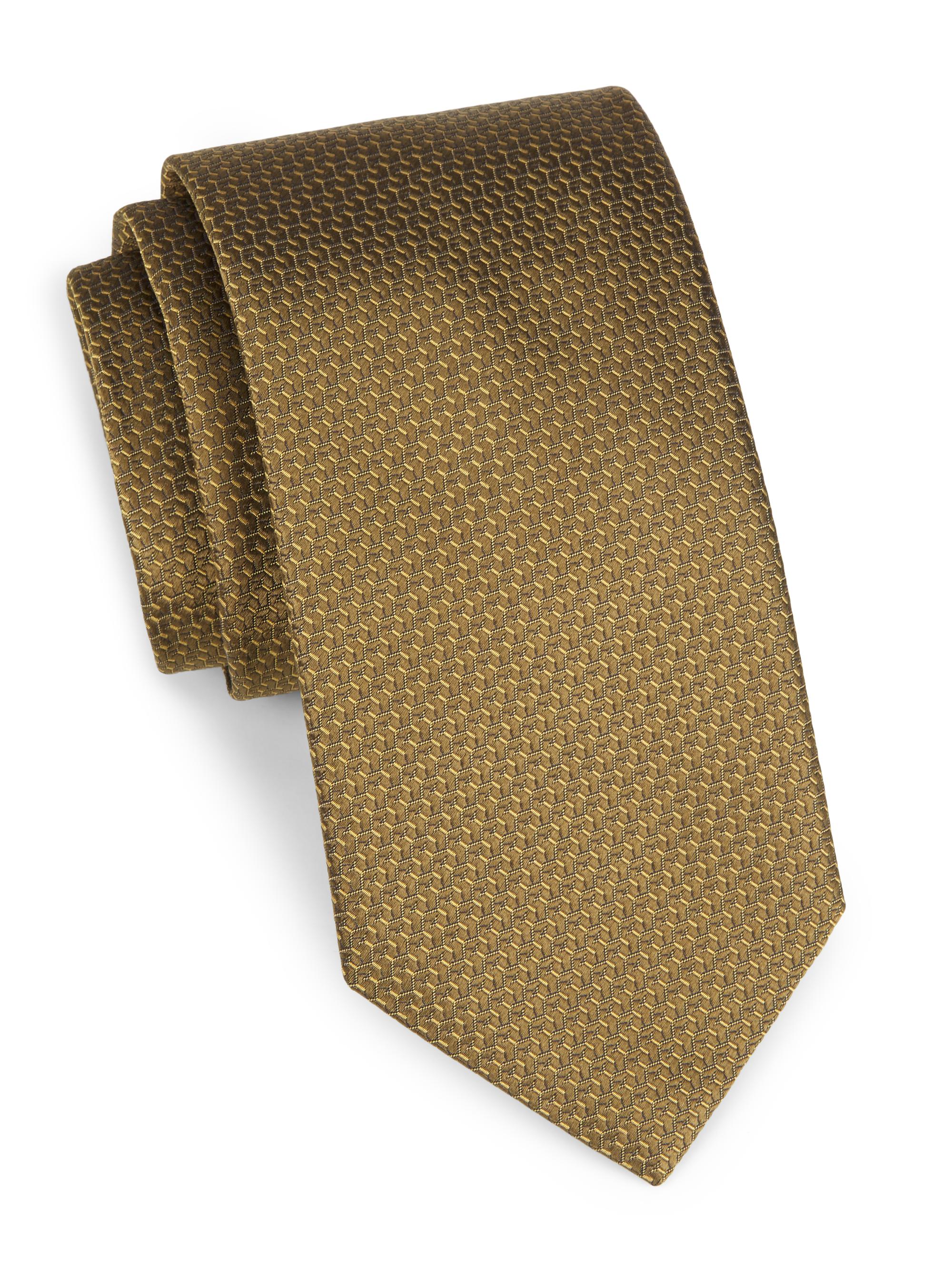 Canali Men's Neat Gemotric Silk Tie - Gold