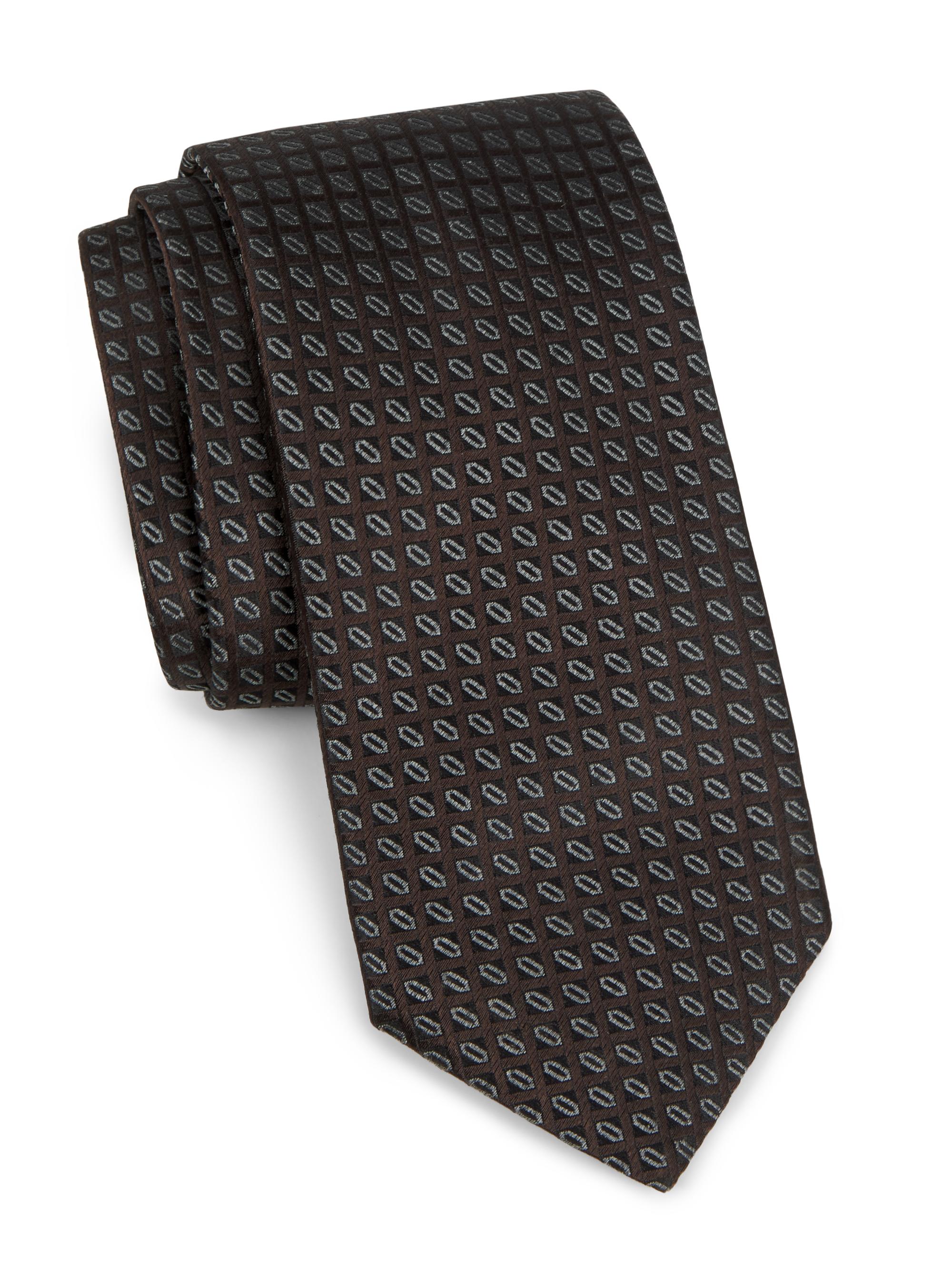 Canali Men's Geometric Silk Tie - Brown