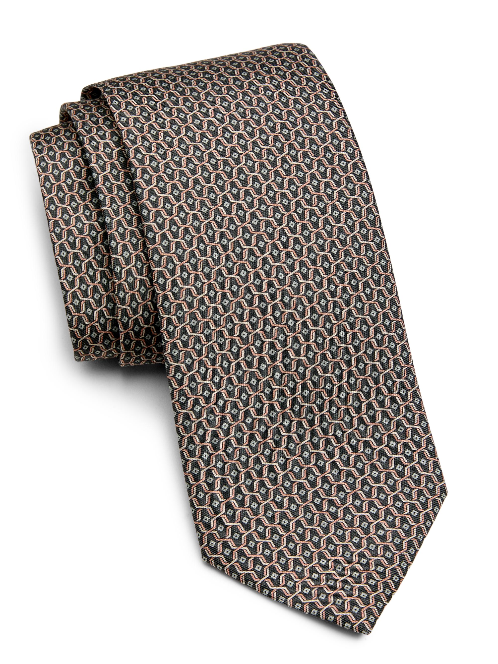 Canali Men's Geometric Silk Tie - Grey