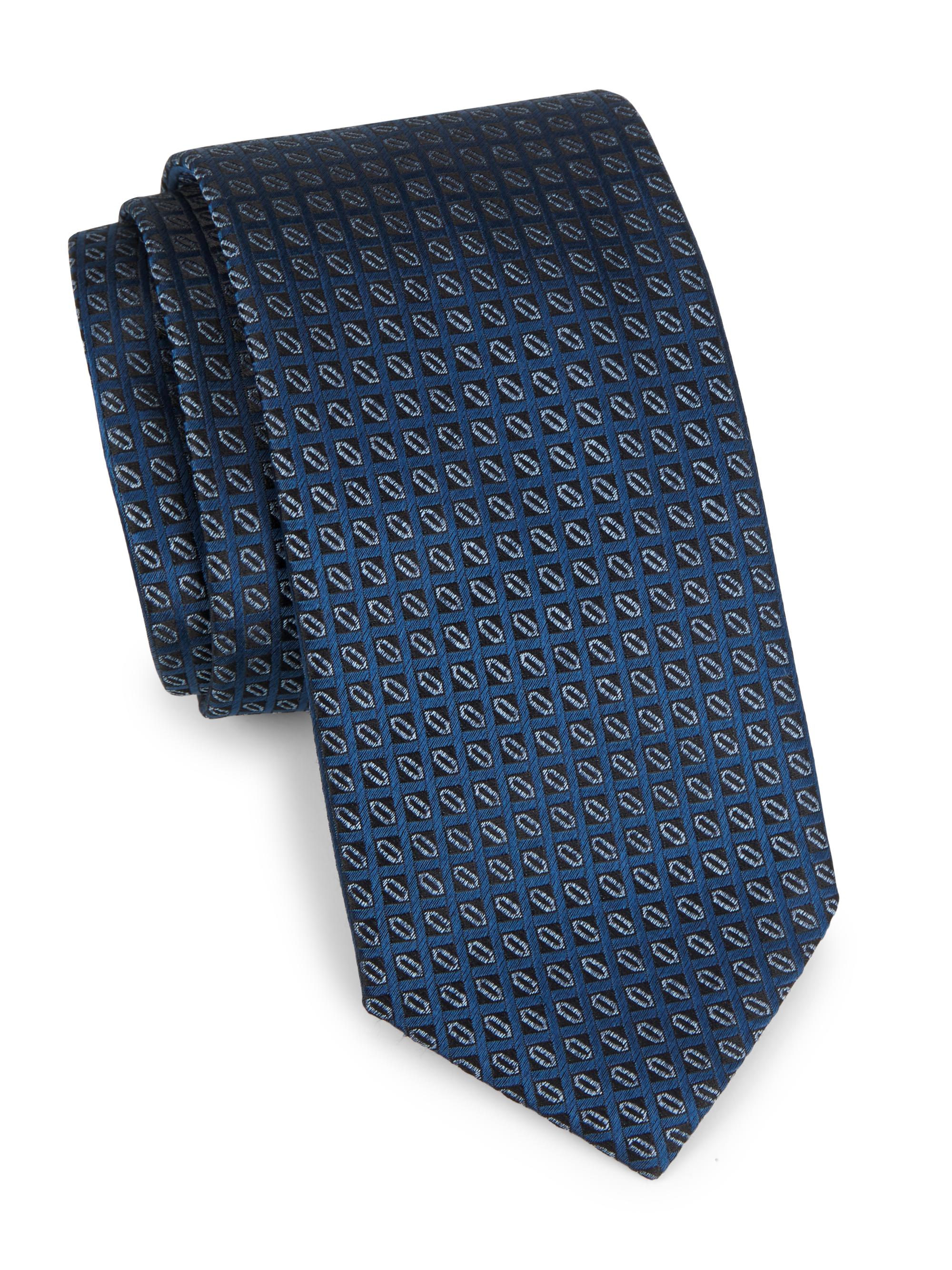 Canali Men's Geometric Silk Tie - Blue