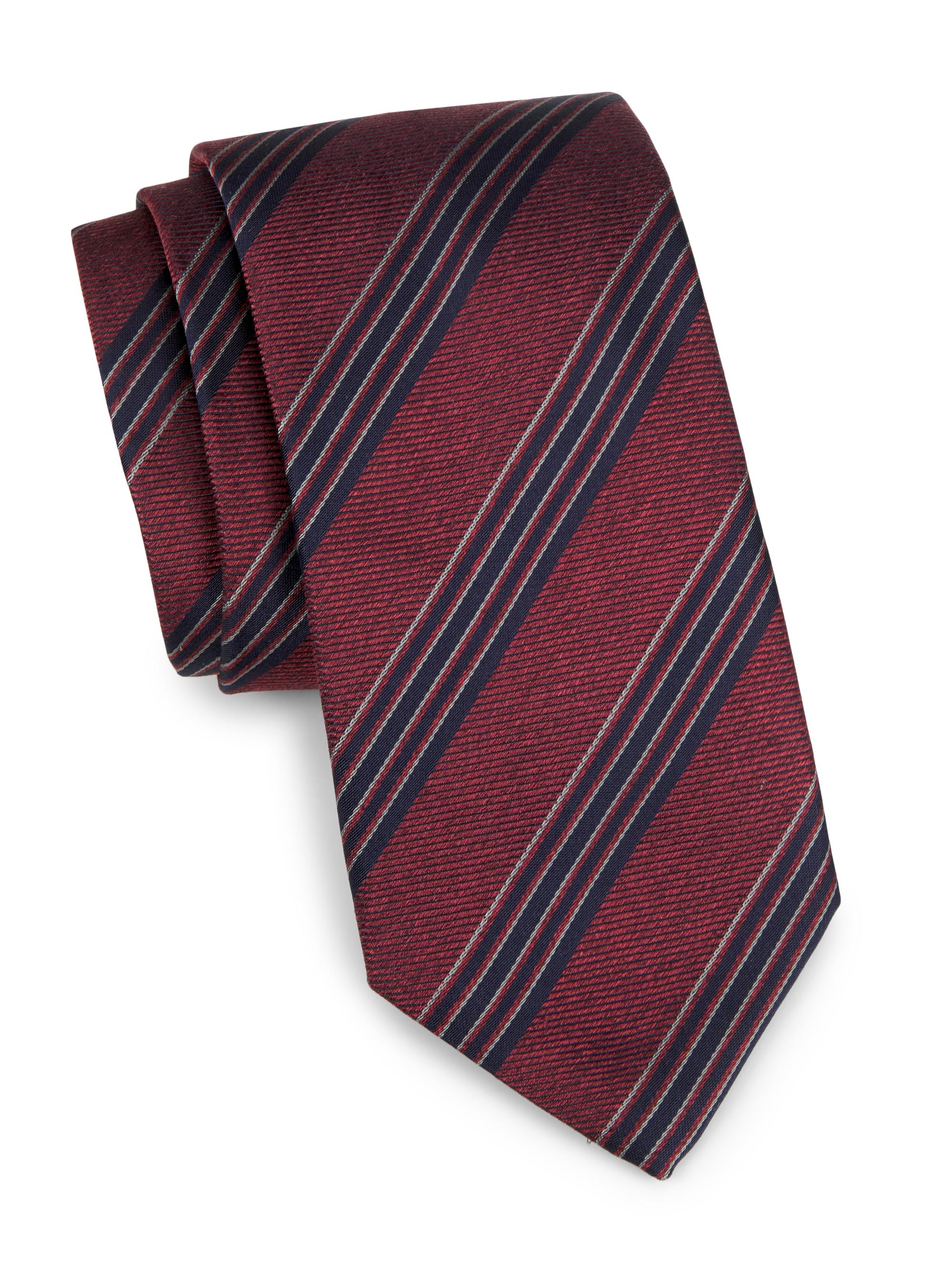 Canali Men's Striped Silk Tie - Red