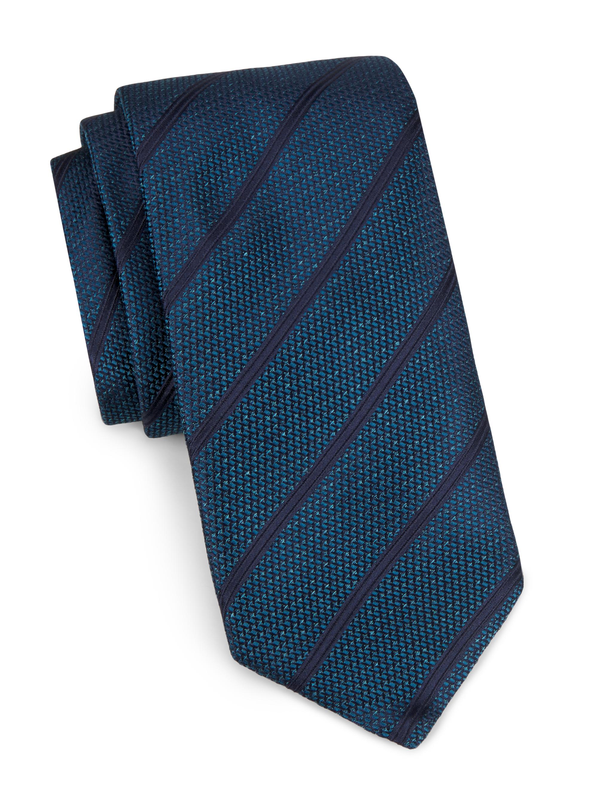 Canali Men's Textured Striped Silk Tie - Teal