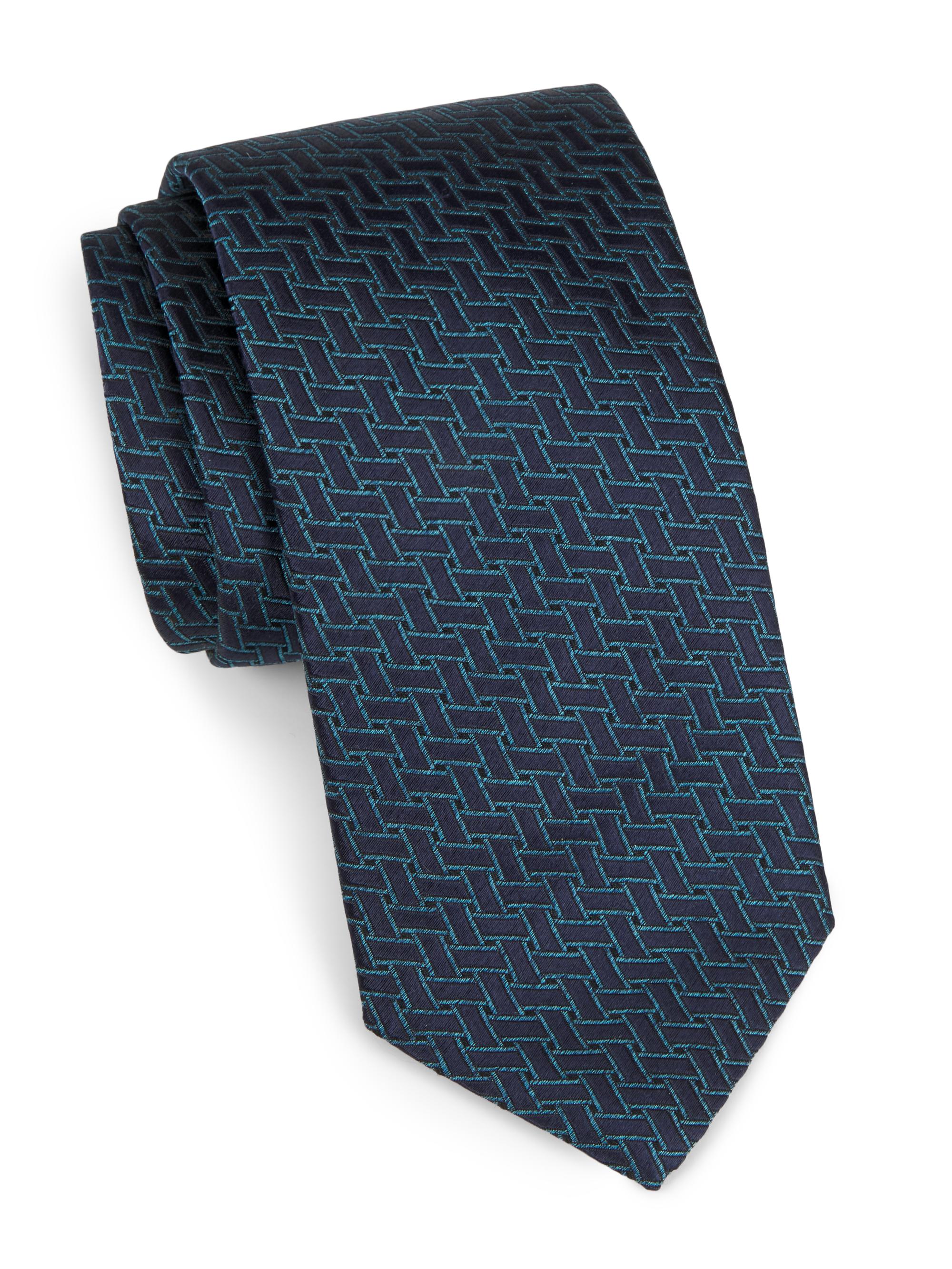 Canali Men's Geometric Silk Tie - Blue