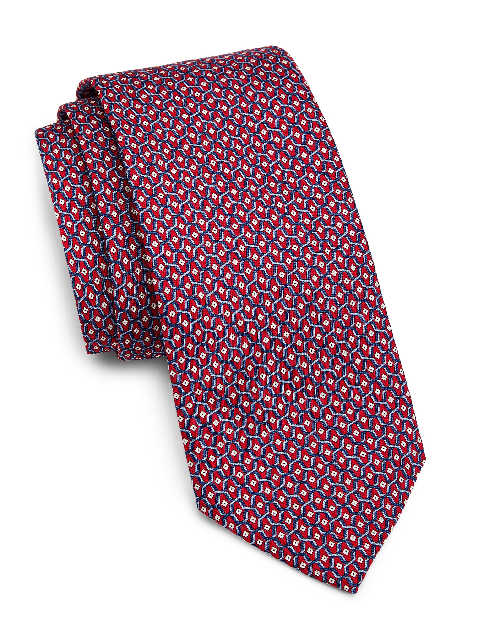 Canali Men's Geometric Silk Tie - Bright Red
