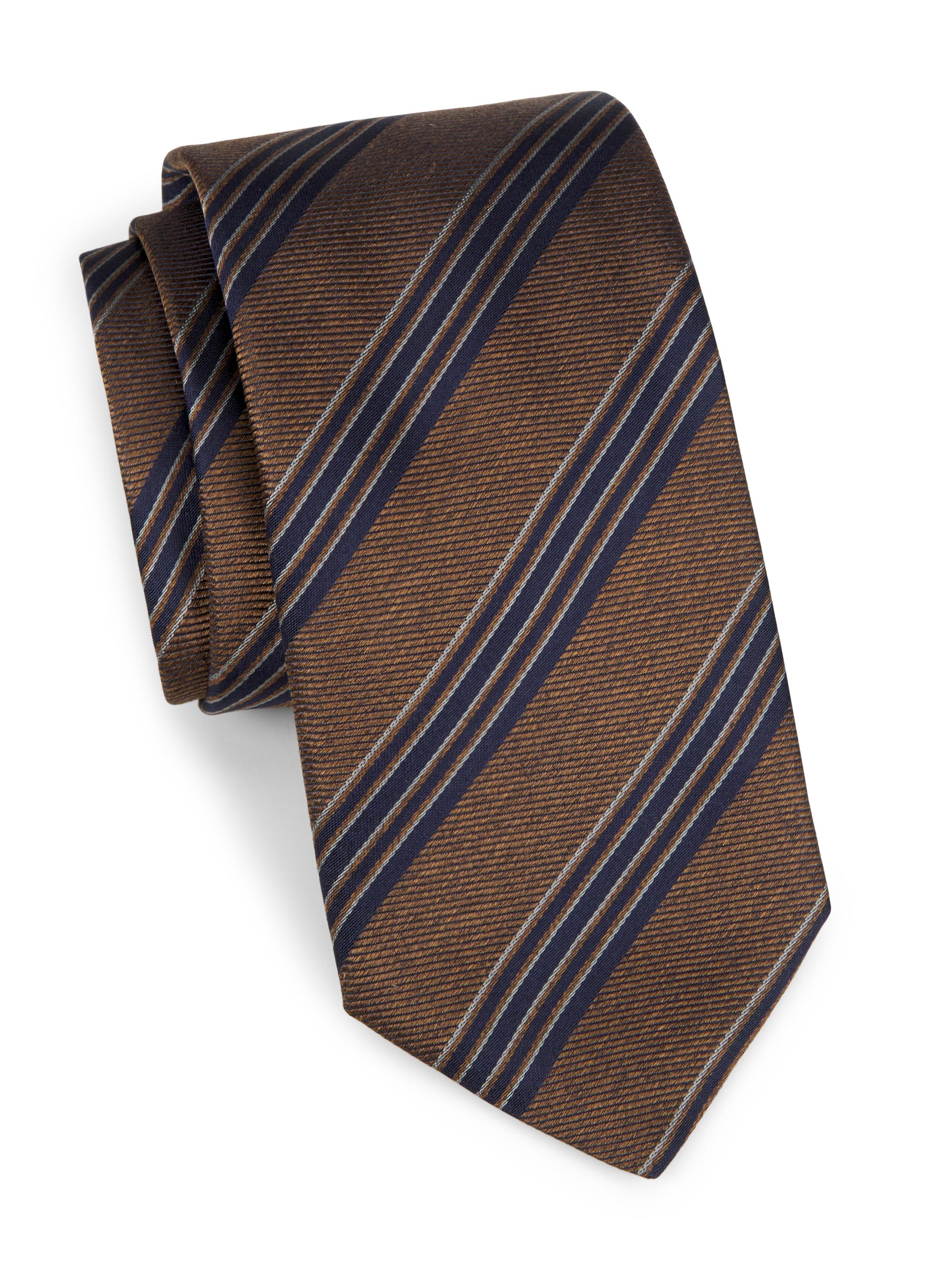 Canali Men's Striped Silk Tie - Brown