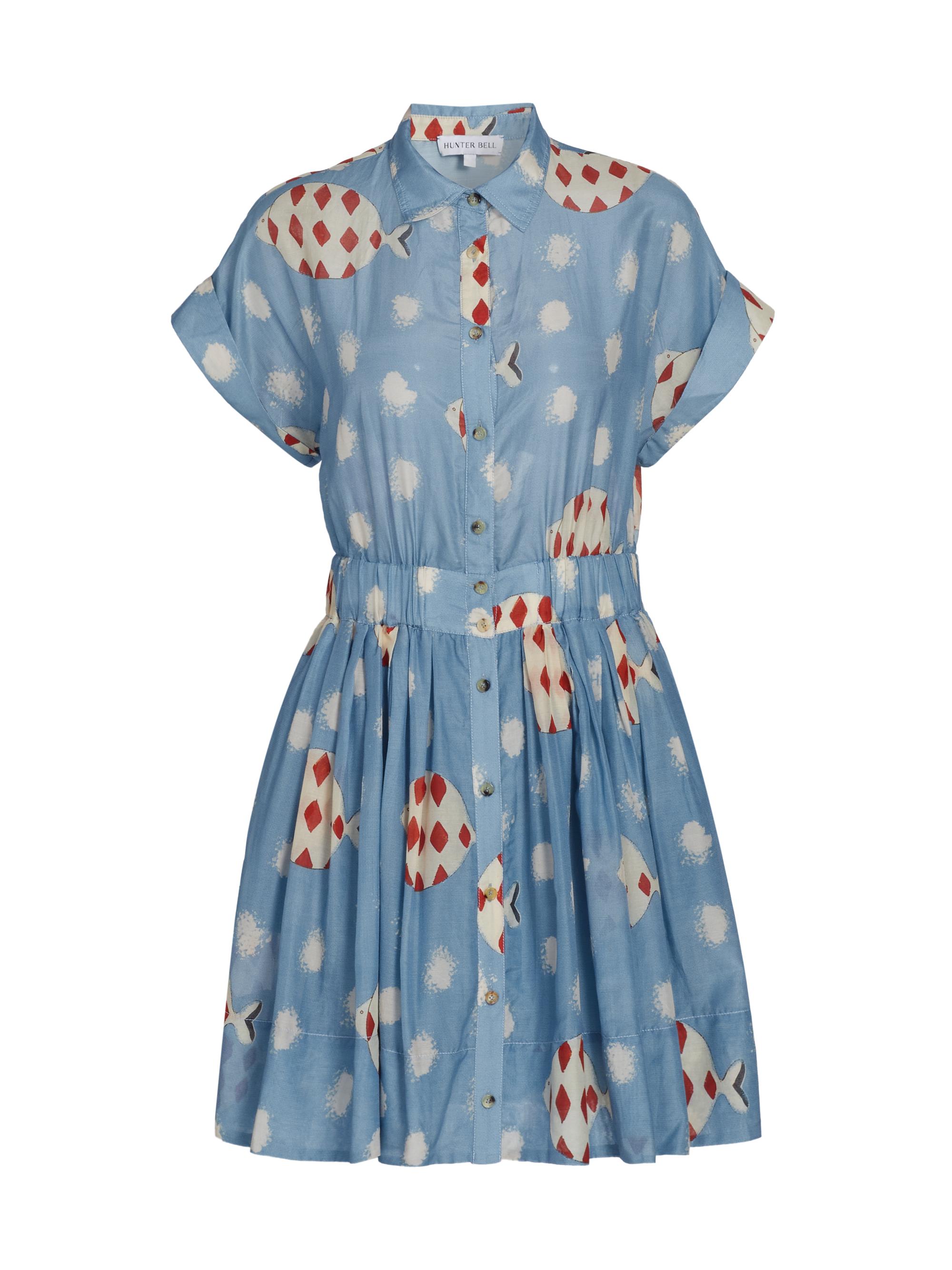 Hunter Bell Women's Howard Printed Silk-Cotton Mini-Shirtdress - Rising Tide