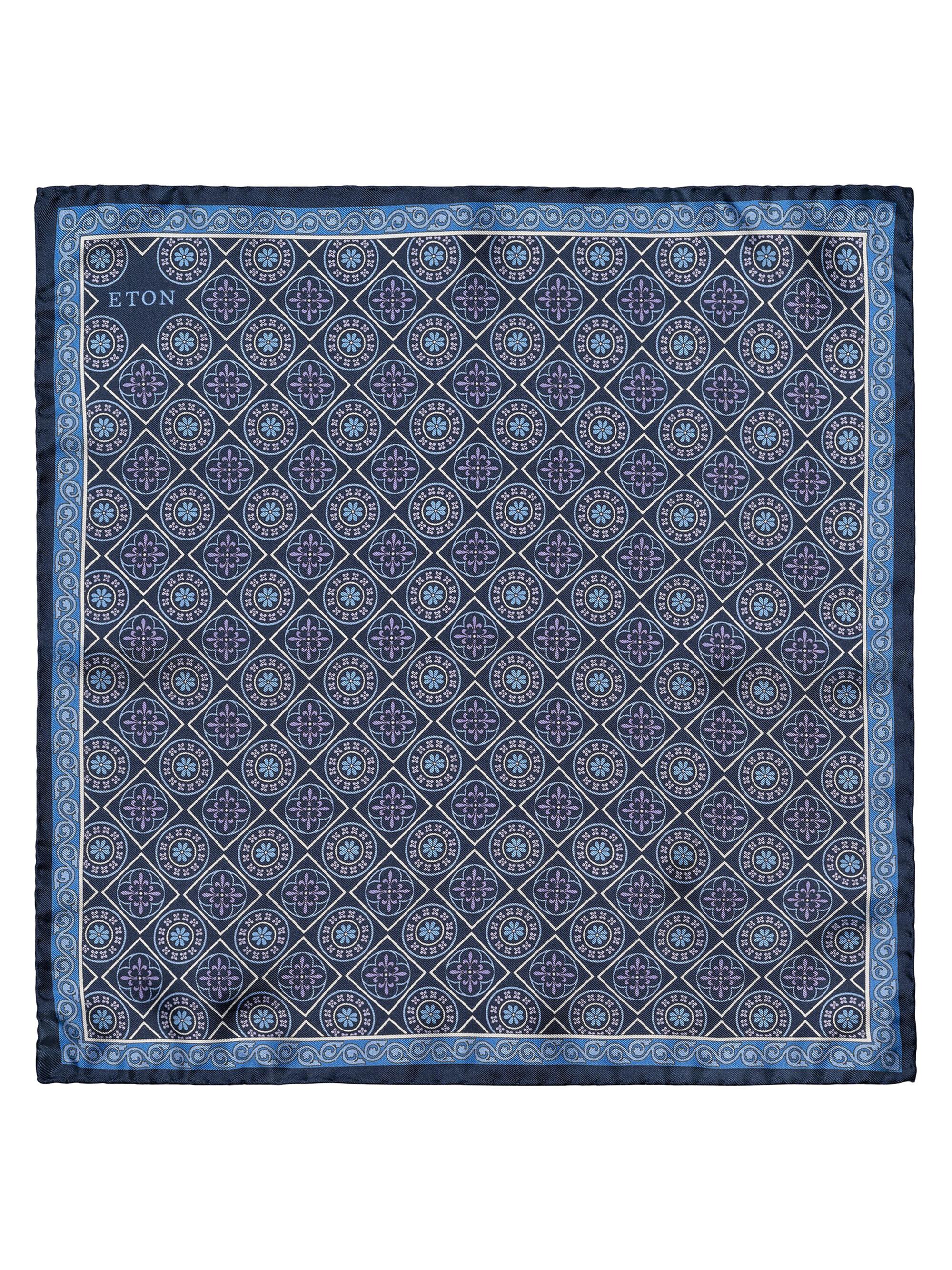 Eton Men's Medallion Silk Pocket Square - Blue
