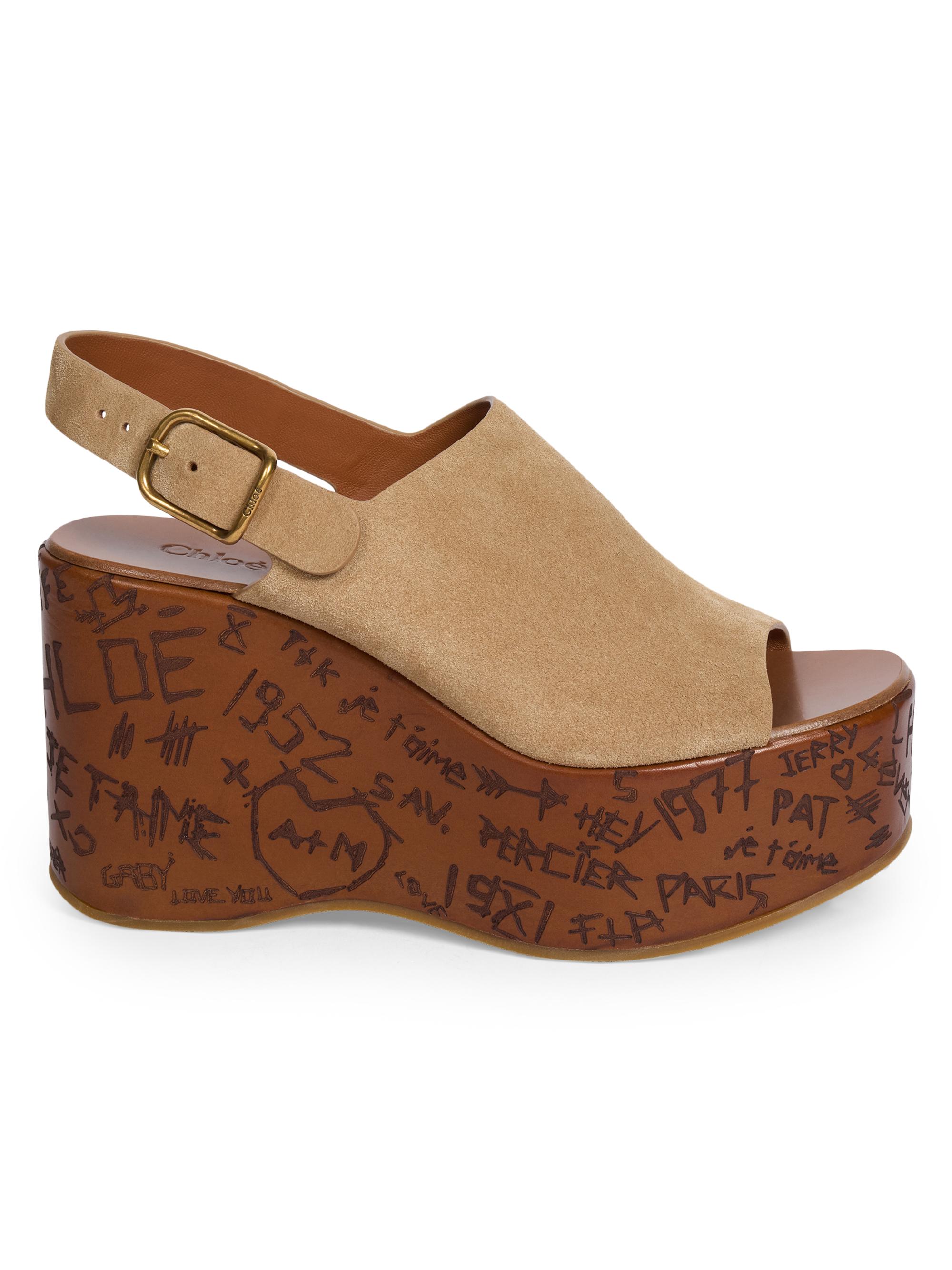 Chloé Women's Maxime Suede Wedge Sandals - Sandy Brown