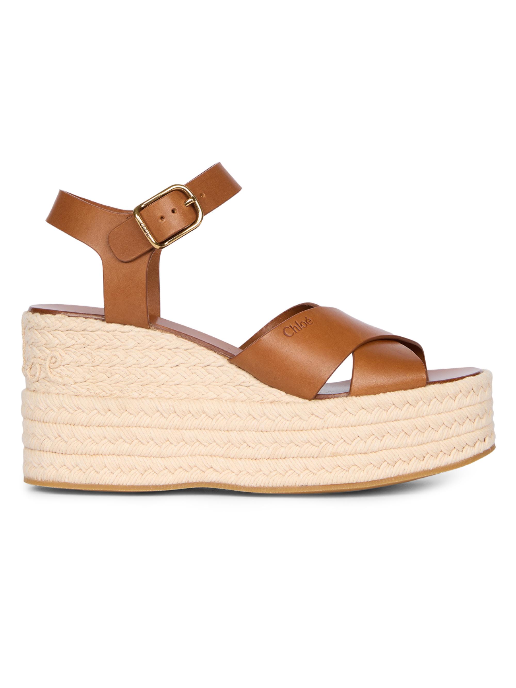 Chloé Women's Isla Logo-Detail Leather Wedge Sandals - Ginger Brown