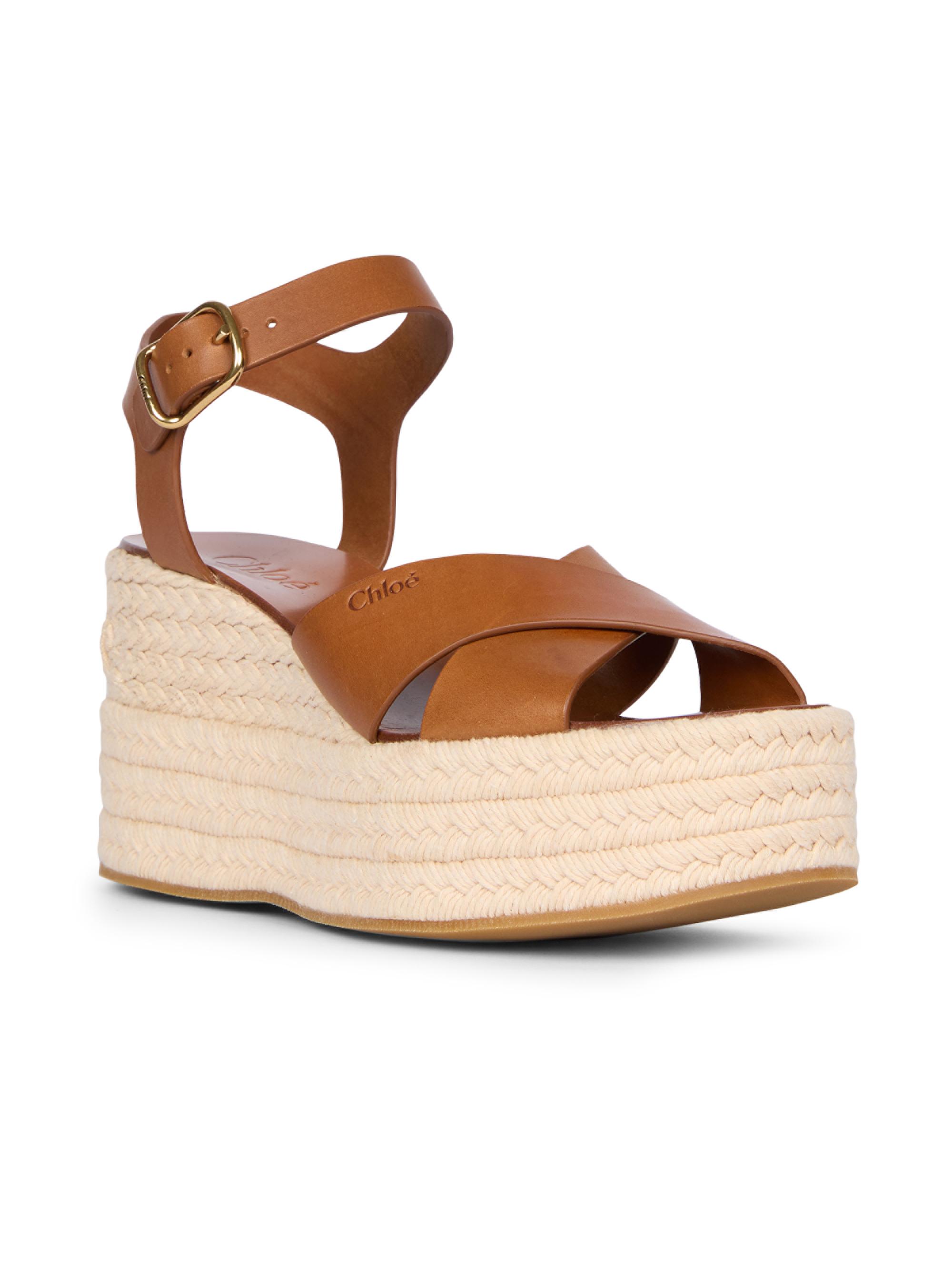 Chloé Isla Logo-Detail Leather Wedge Sandals | Saks Fifth Avenue
