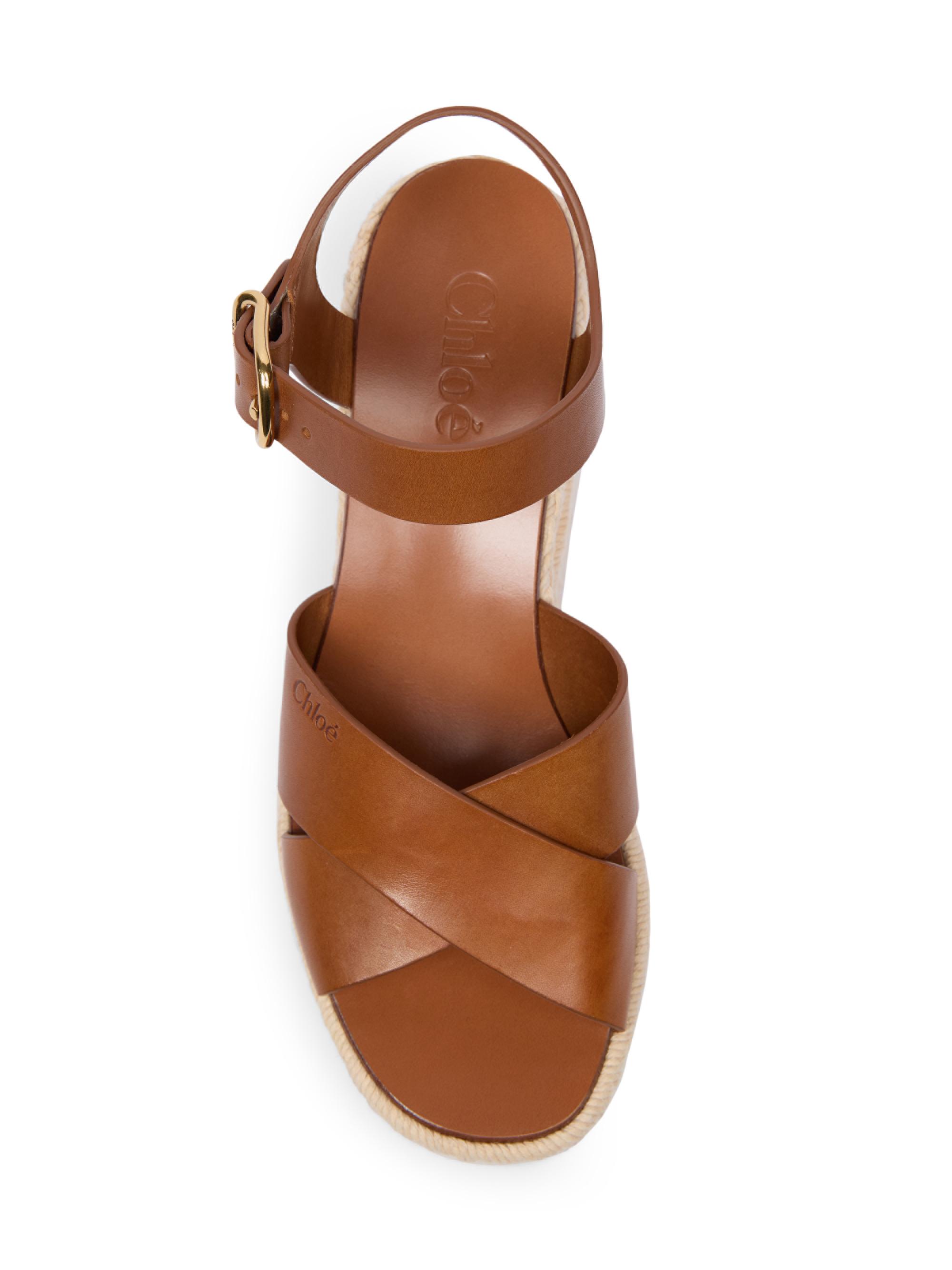 Chloé Isla Logo-Detail Leather Wedge Sandals | Saks Fifth Avenue