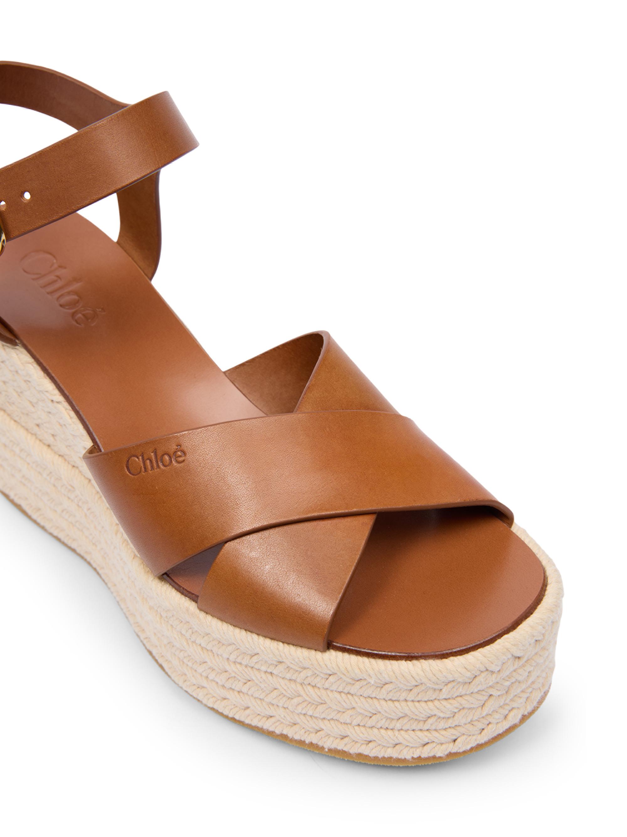 Chloé Isla Logo-Detail Leather Wedge Sandals | Saks Fifth Avenue