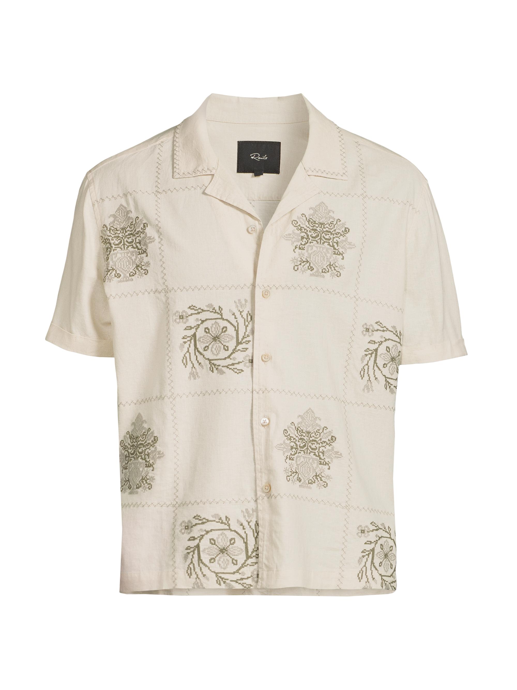 Rails Men's Clairo Quilt Camp Shirt - Cream Quilt Squares