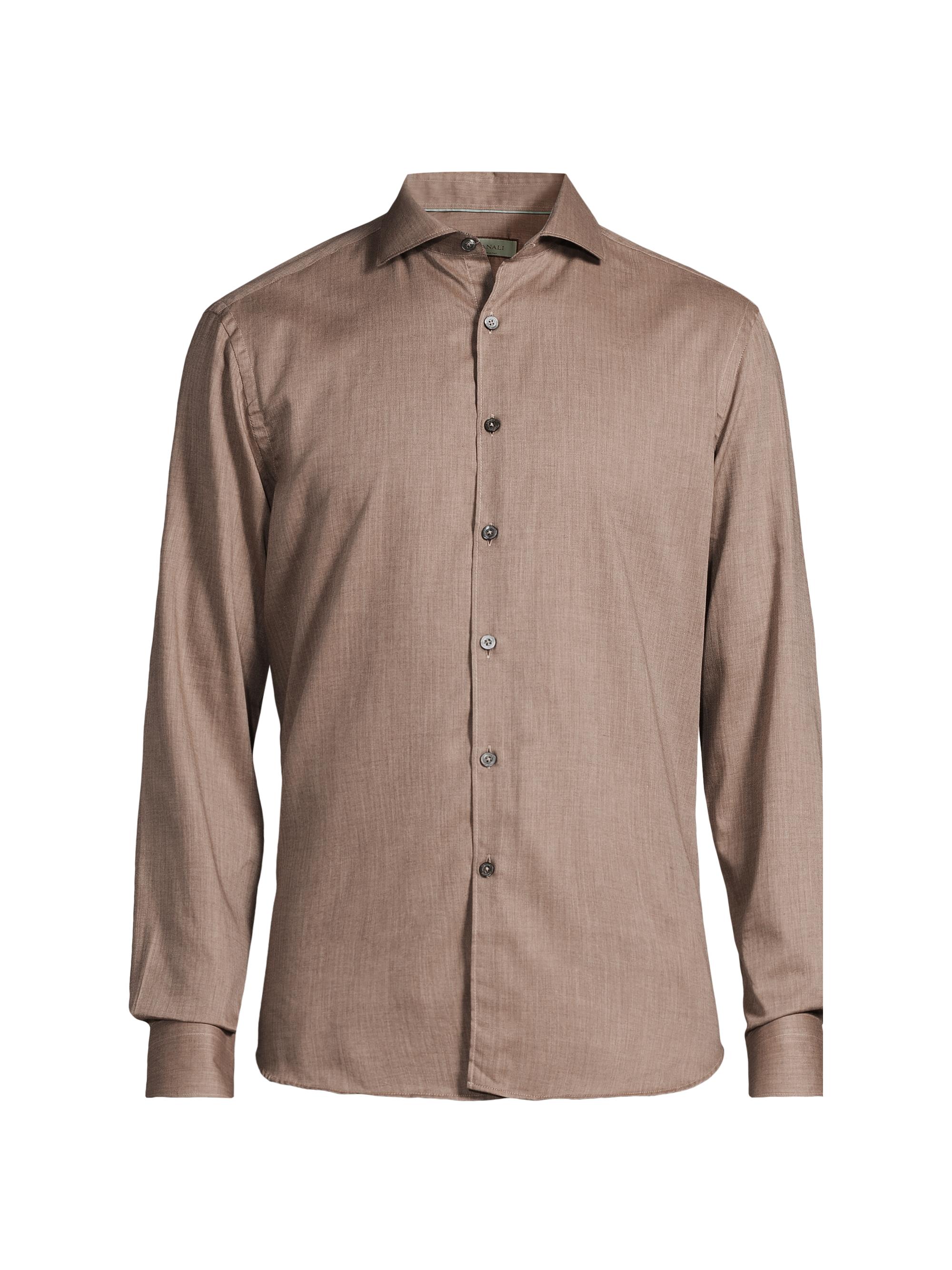 Canali Men's Herringbone Button-Front Sport Shirt - Tan