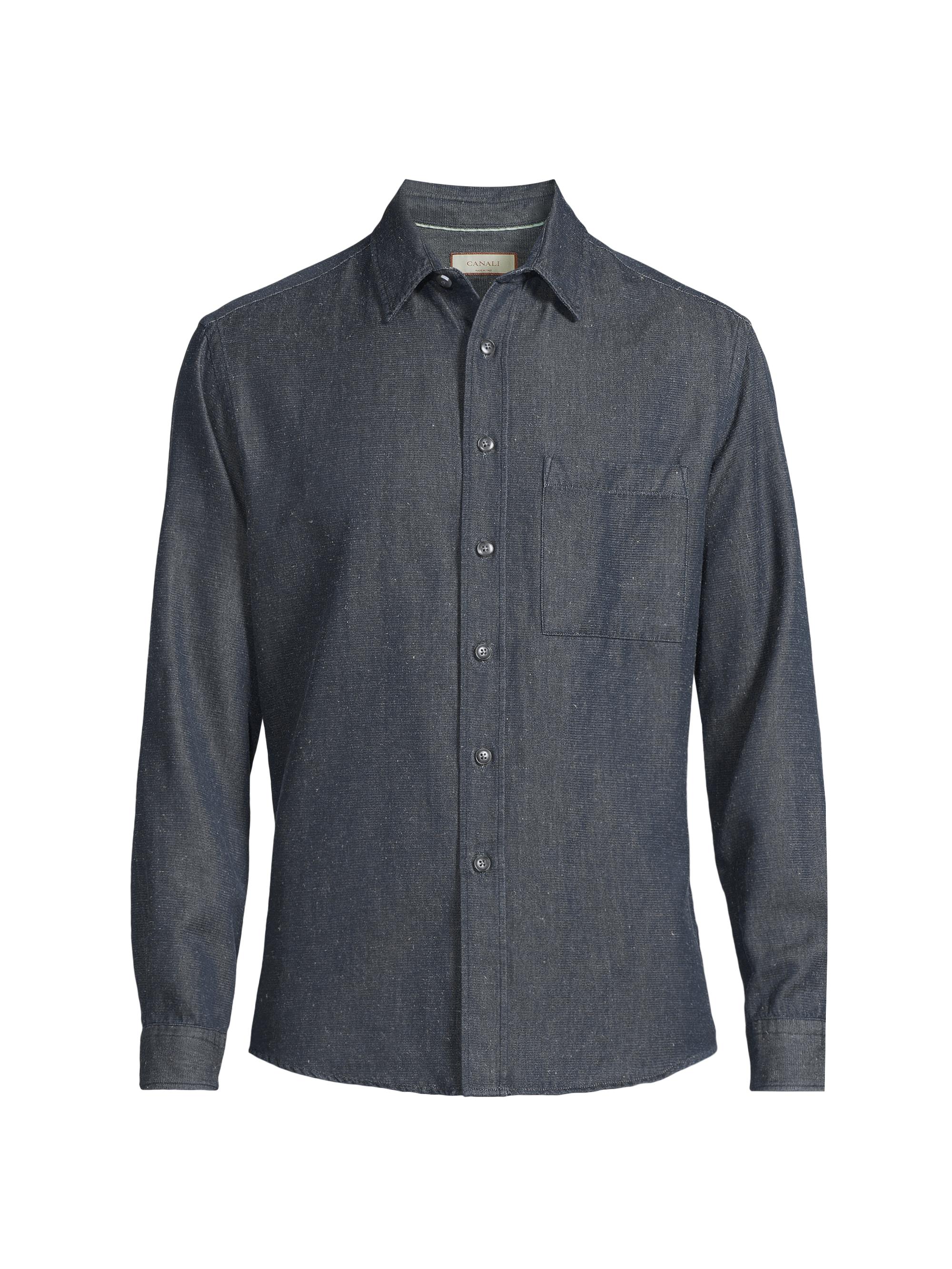 Canali Men's Cotton Melange Denim Button-Front Shirt - Dark Blue