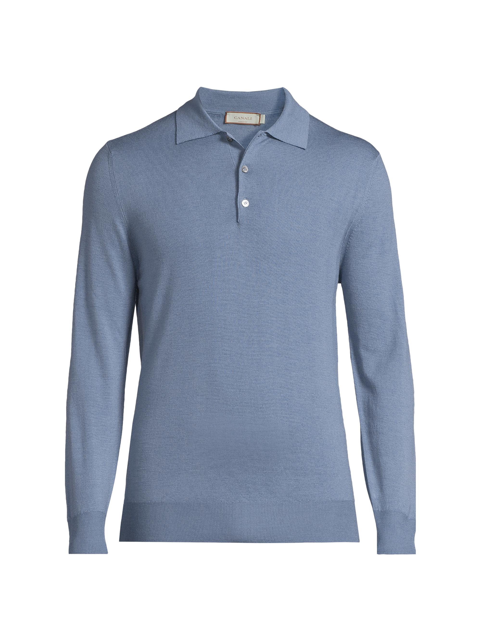 Canali Men's Heathered Merino Wool Modern-Fit Polo Shirt - Blue