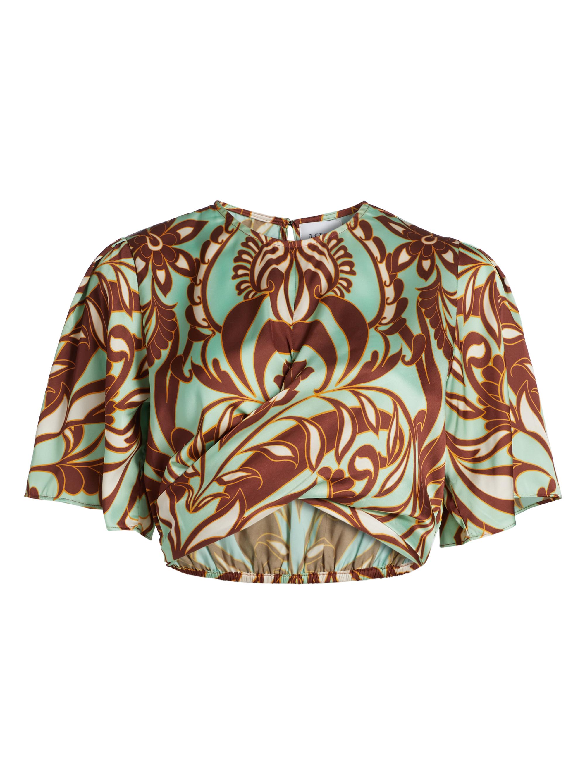 Misa Los Angeles Women's Roni Paisley Satin Crop Top - Vintage Botancl Satin Brown