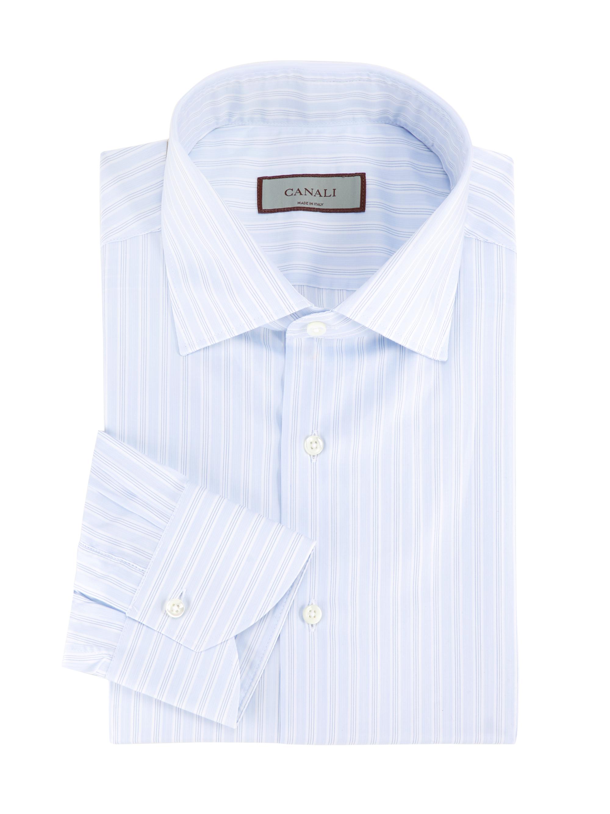 Canali Men's Striped Cotton Dress Shirt - Light Blue