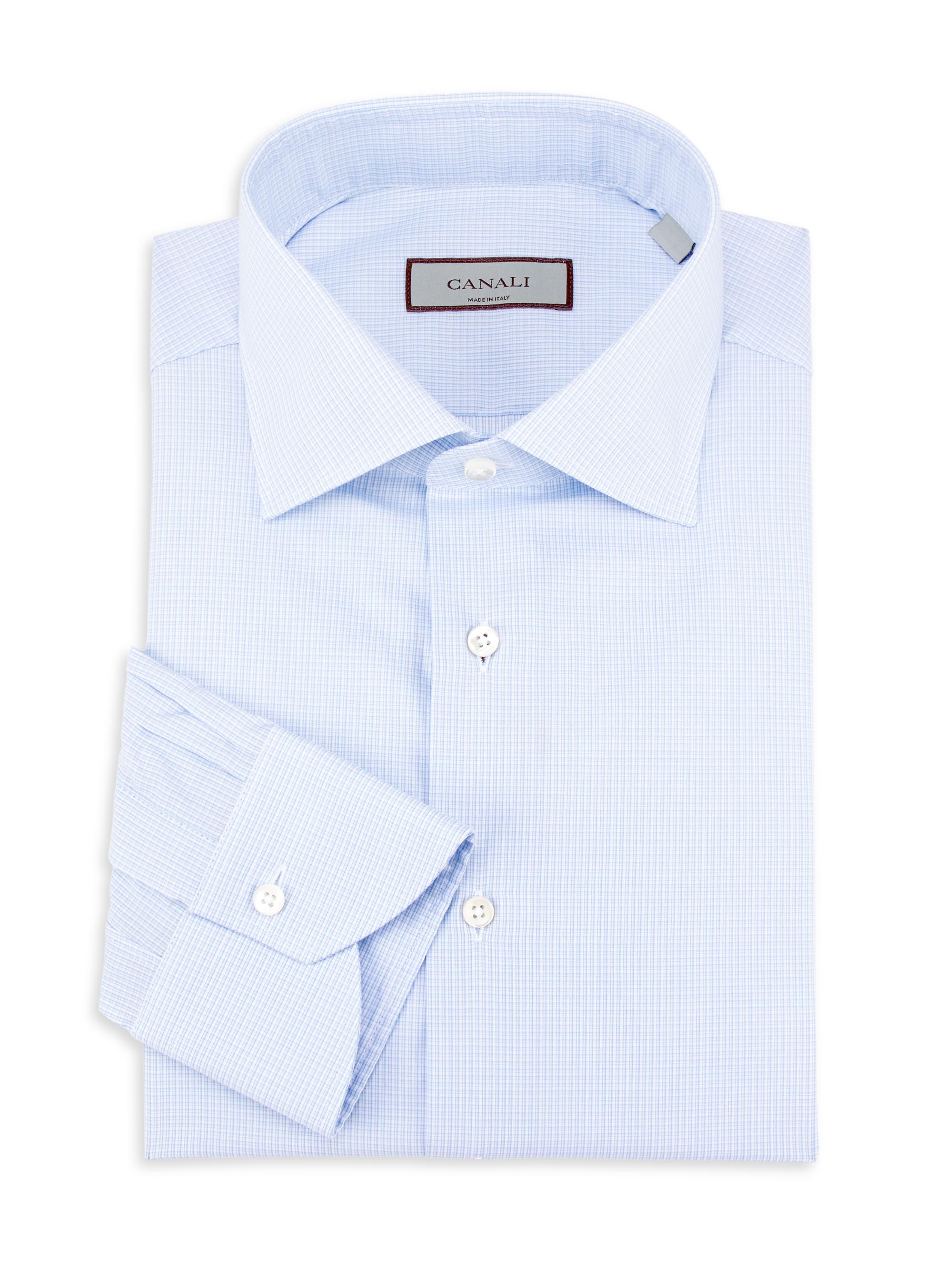 Canali Men's Micro Check Dress Shirt - Light Blue