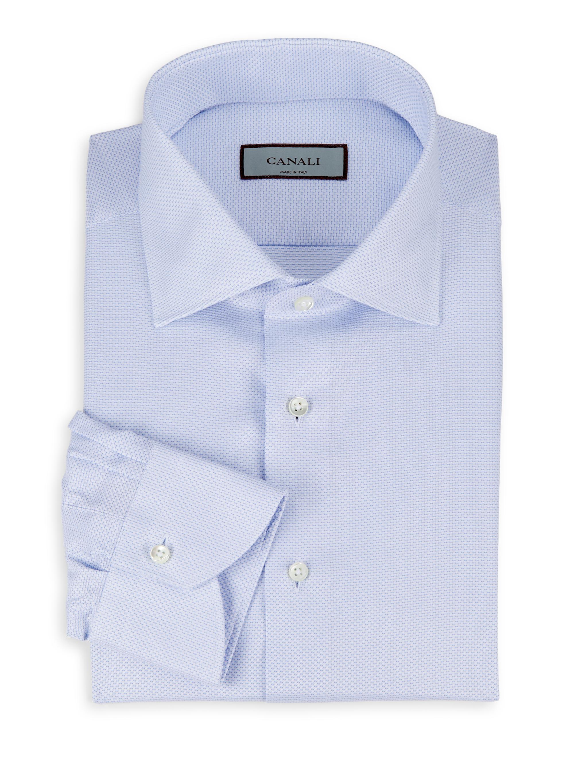 Canali Men's Textured Cotton Modern-Fit Dress Shirt - Light Blue