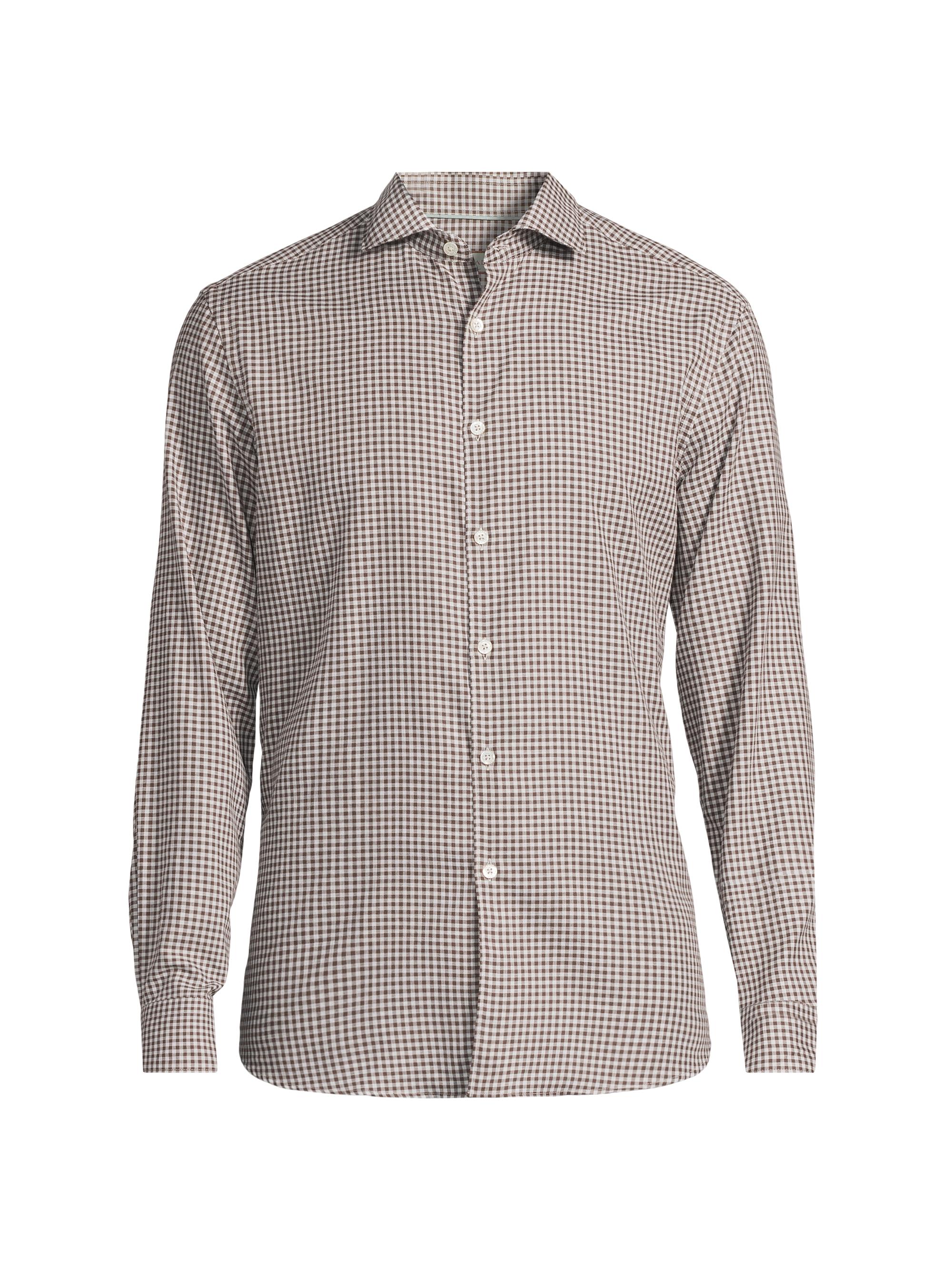 Canali Men's Modern-Fit Checked Cotton Button-Front Sport Shirt - Brown