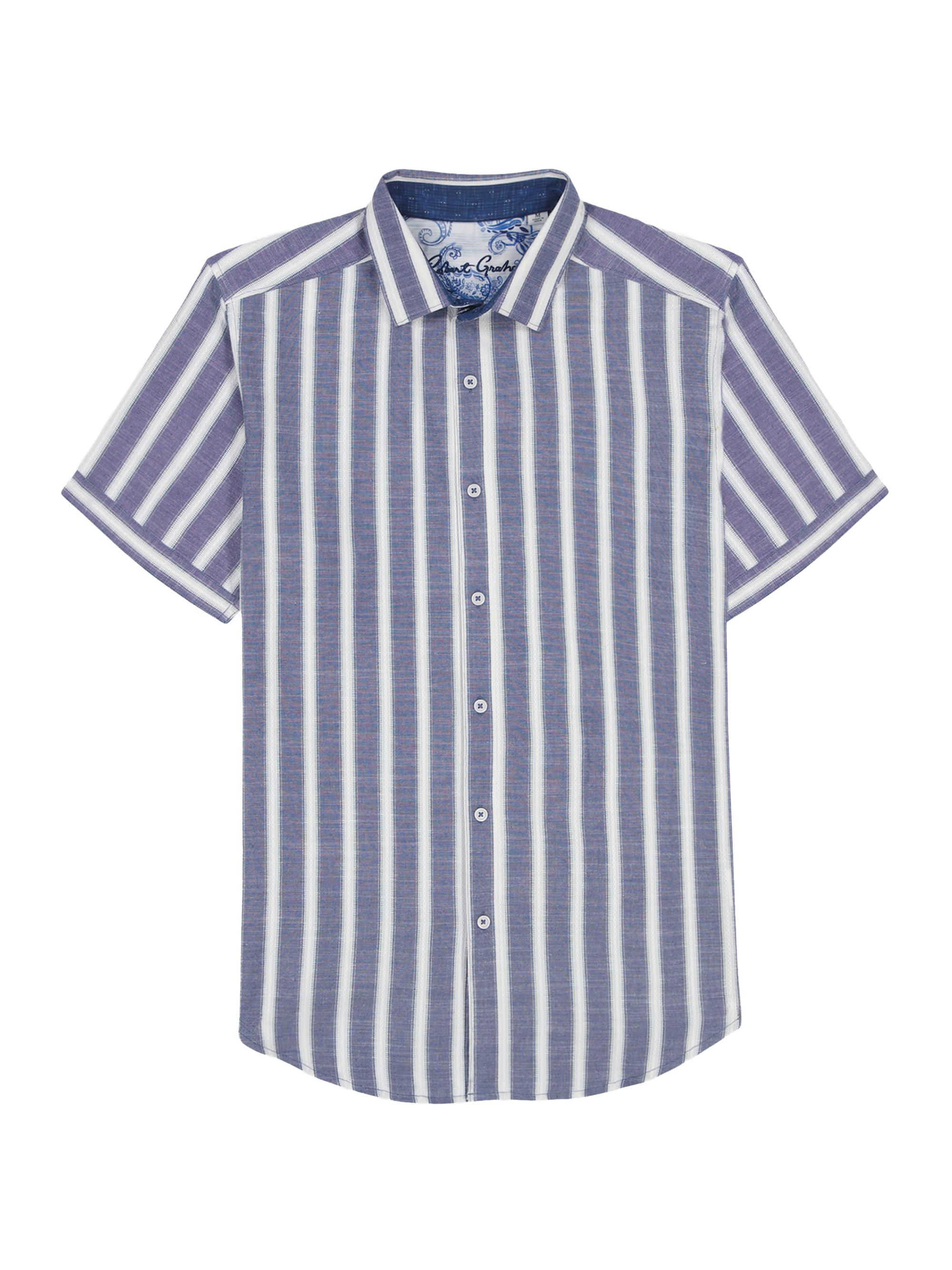 Robert Graham Men's Preston Striped Short-Sleeve Shirt - Navy