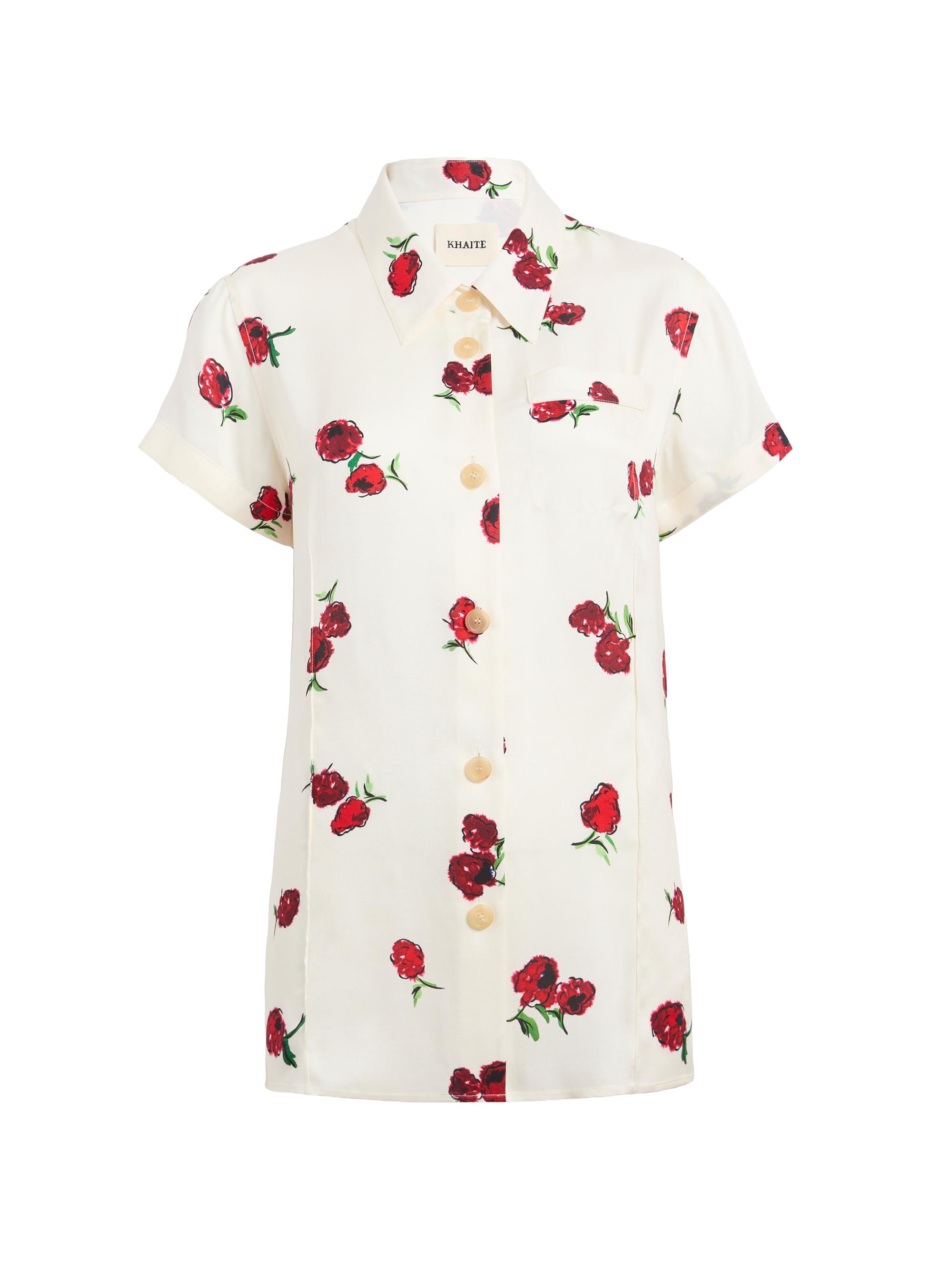 Khaite Women's Keefe Silk Raspberry Print Shirt - Raspberry Cream