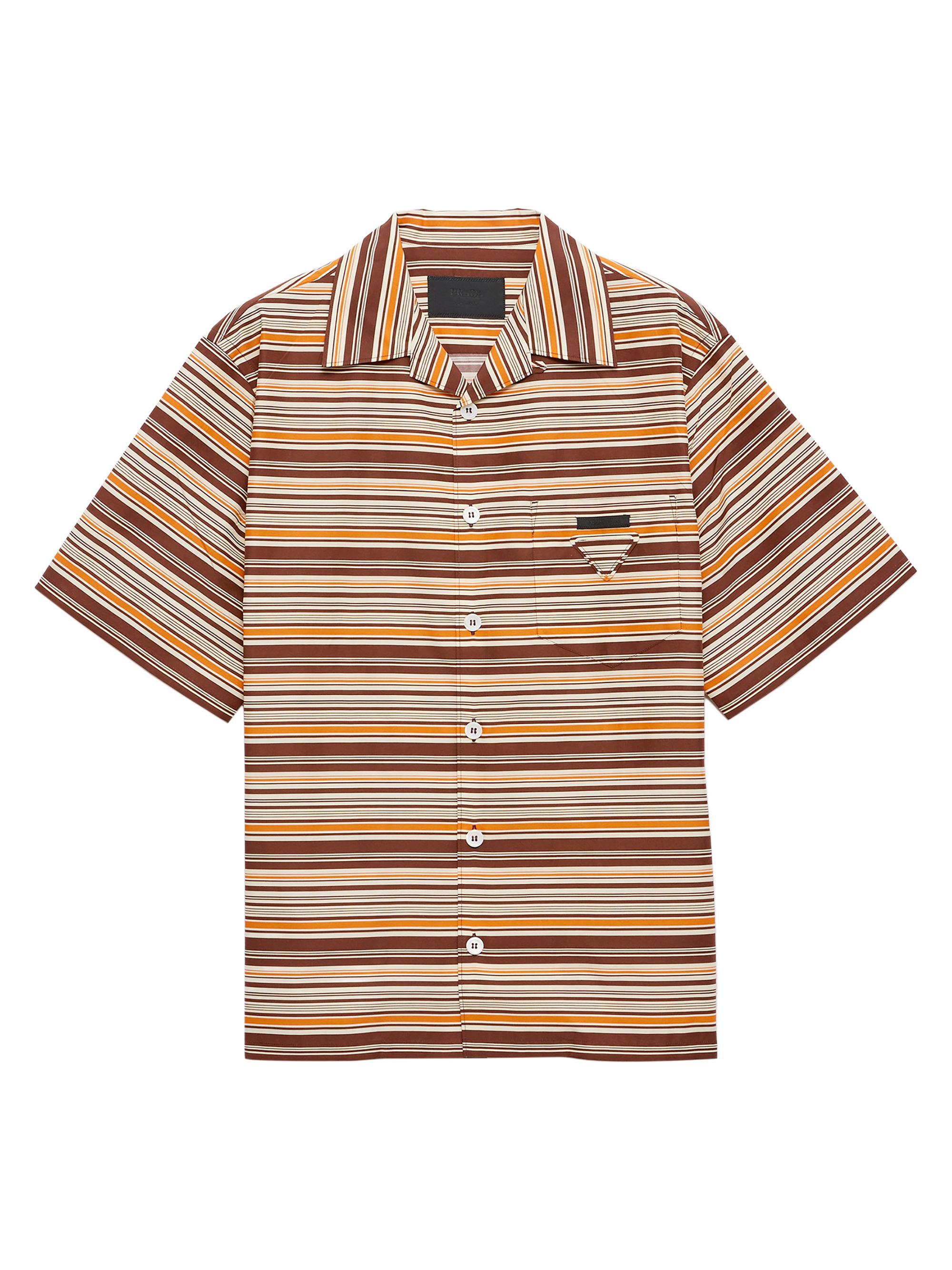 Prada Men's Striped Cotton Bowling Shirt - Beige Brown