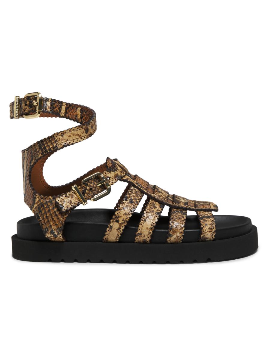 Zimmermann Women's Goldie Snake-embossed Leather Gladiator Sandals In Brown