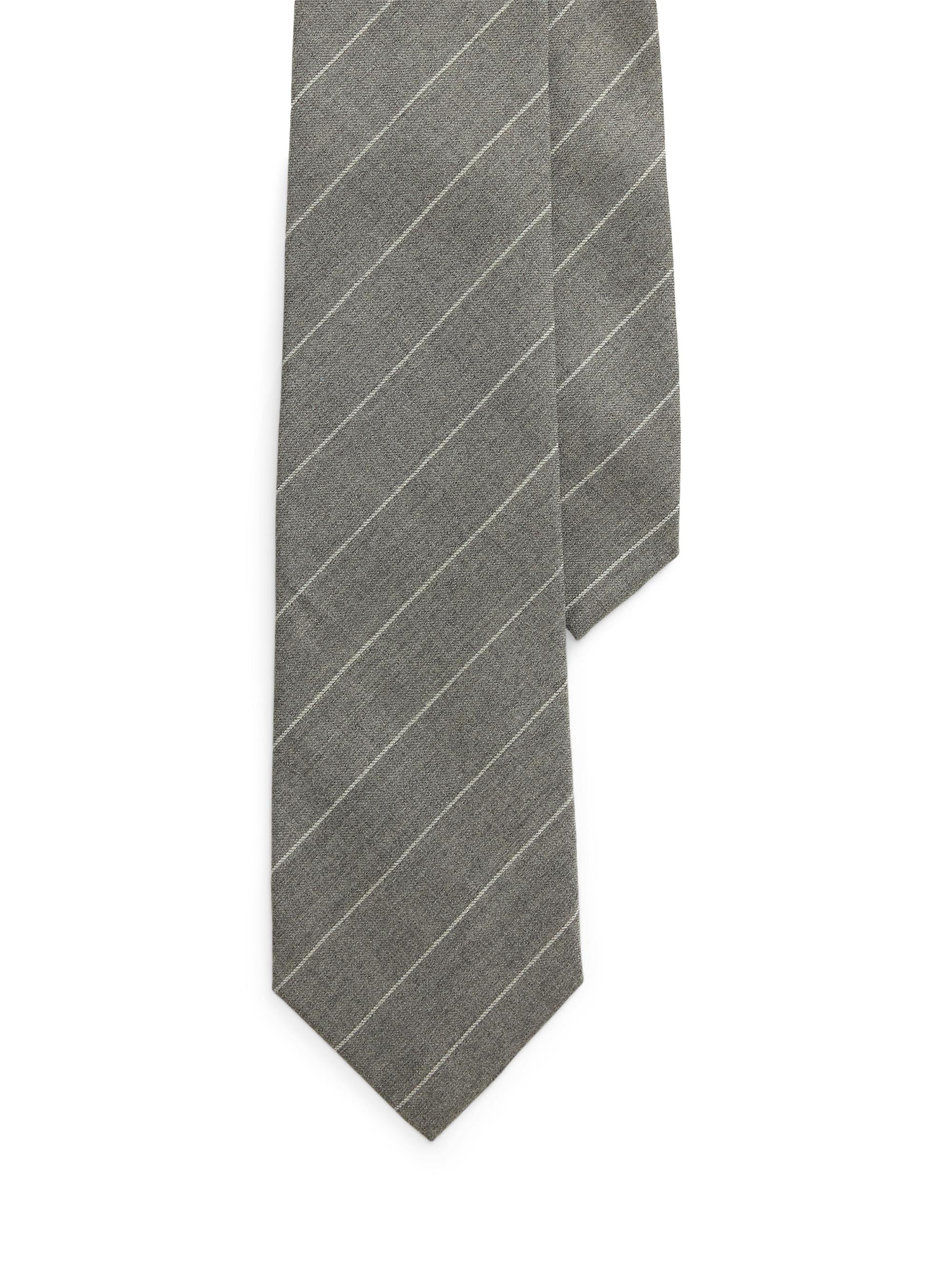 Ralph Lauren Purple Label Men's Pinstripe Wool Flannel Tie - Pearl Grey Melange