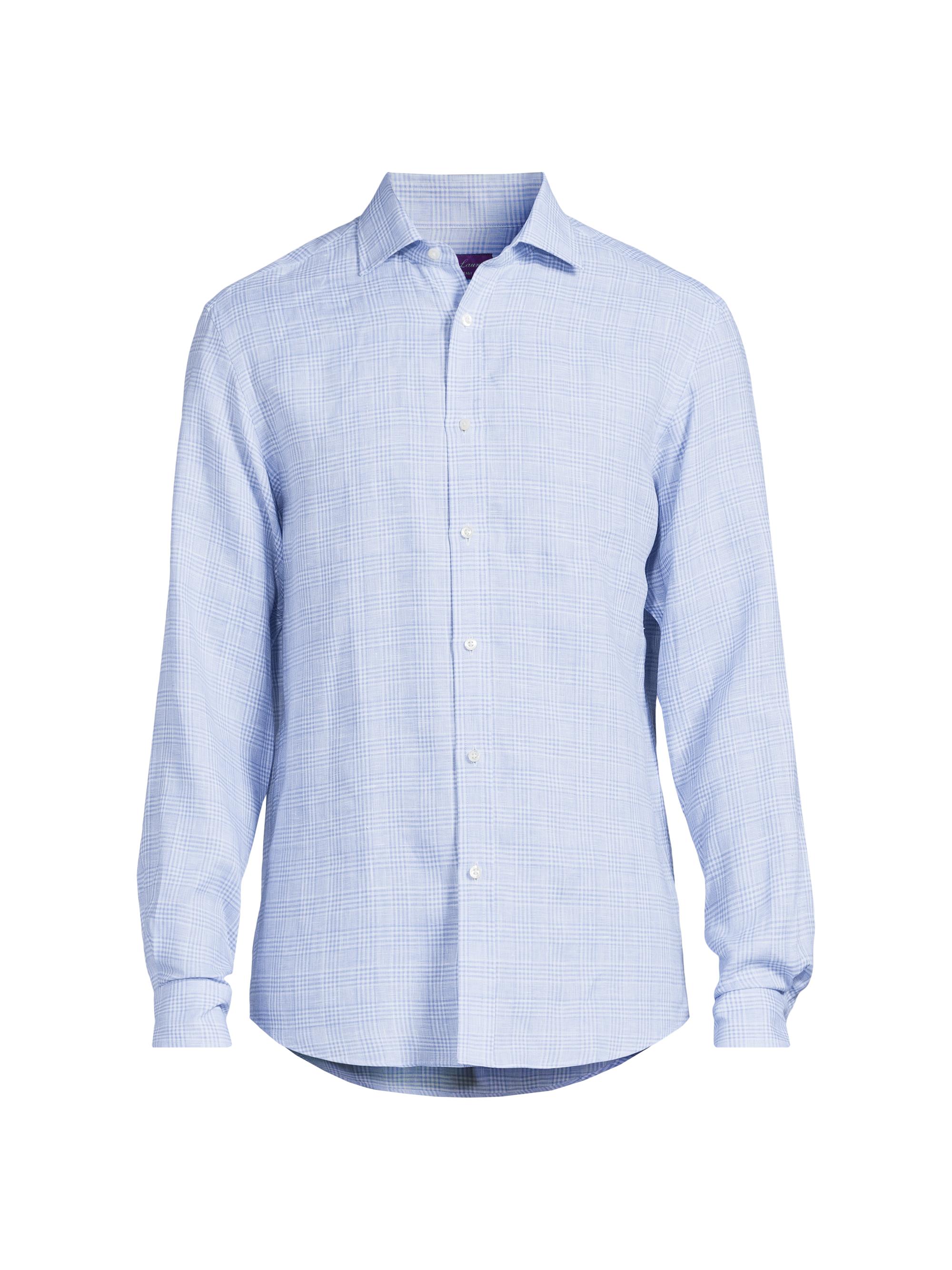 Ralph Lauren Purple Label Men's Glen Check Linen Button-Front Shirt - Blue White