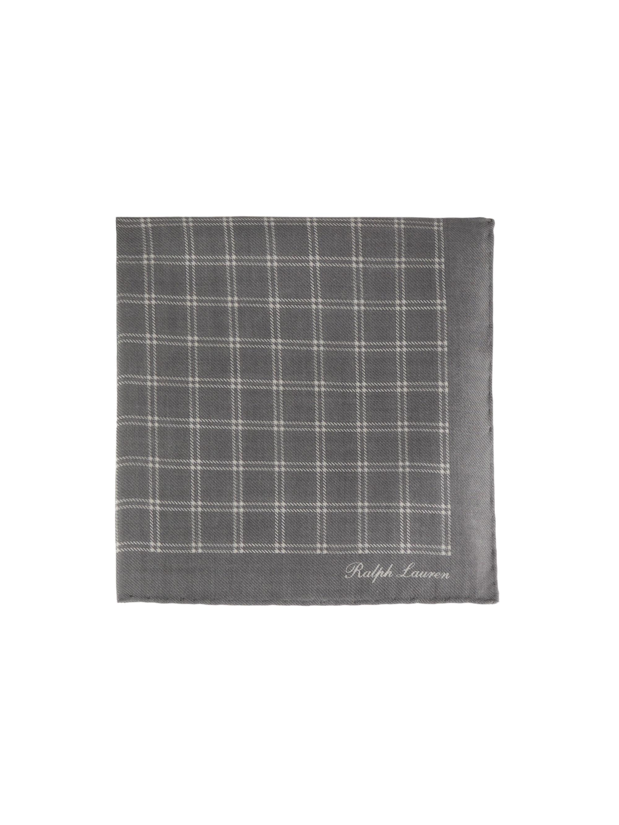 Ralph Lauren Purple Label Men's Windowpane Silk Pocket Square - Grey Cream