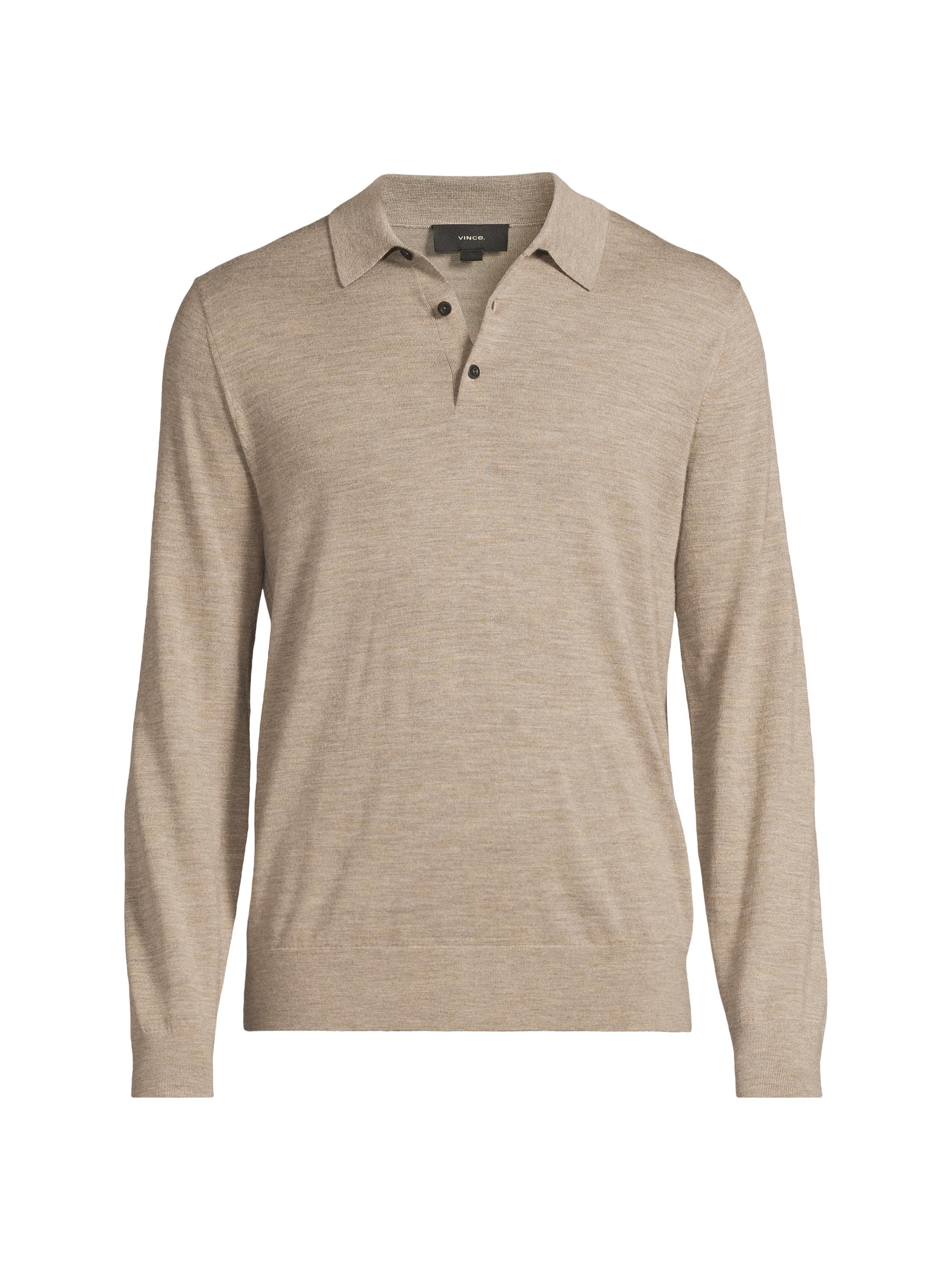 Vince Men's Classic-Fot Featherweight Long-Sleeve Polo Sweater - Heather Smoke