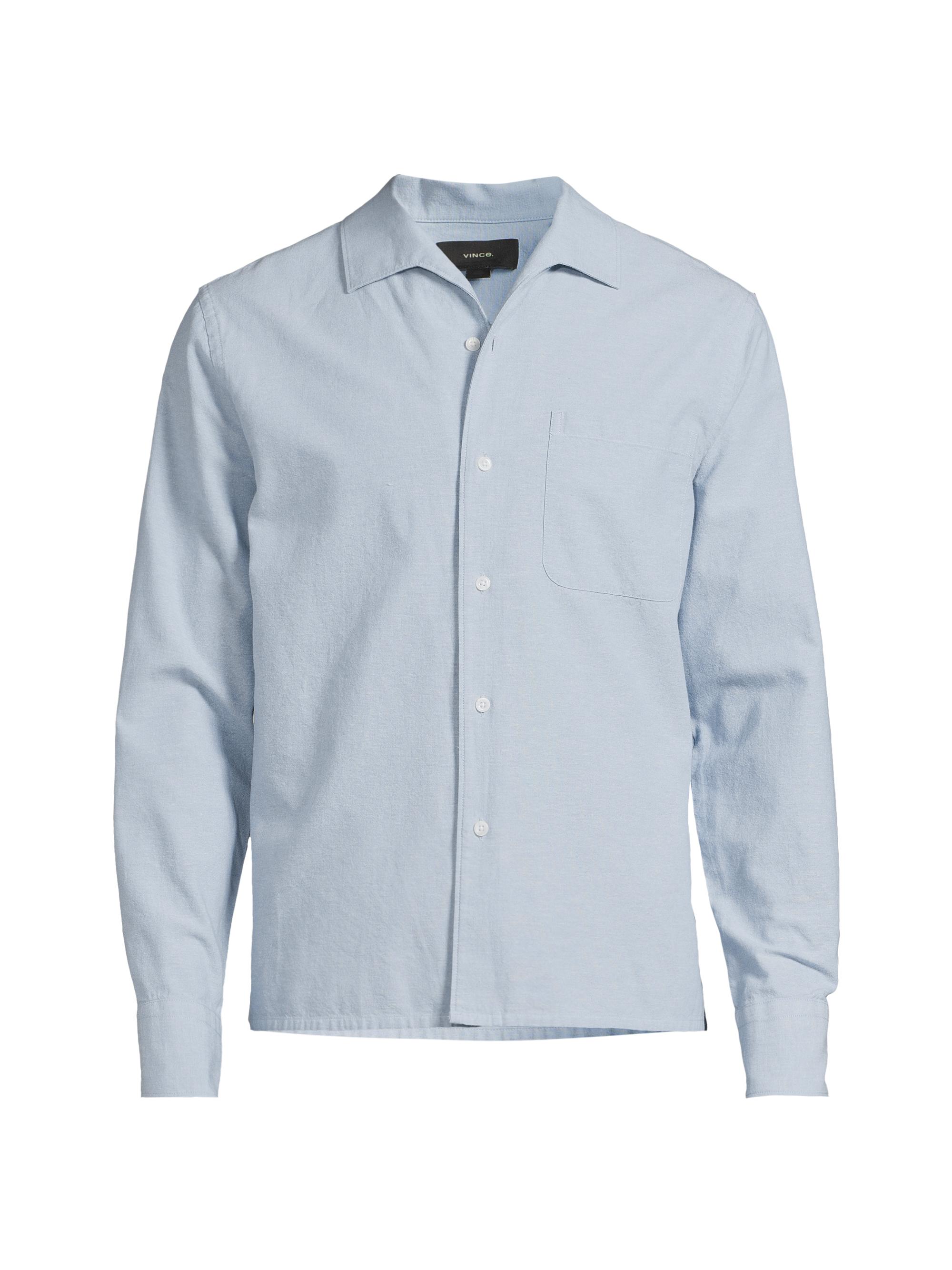 Vince Men's Chambray Open Collar Button-Front Shirt - Off White
