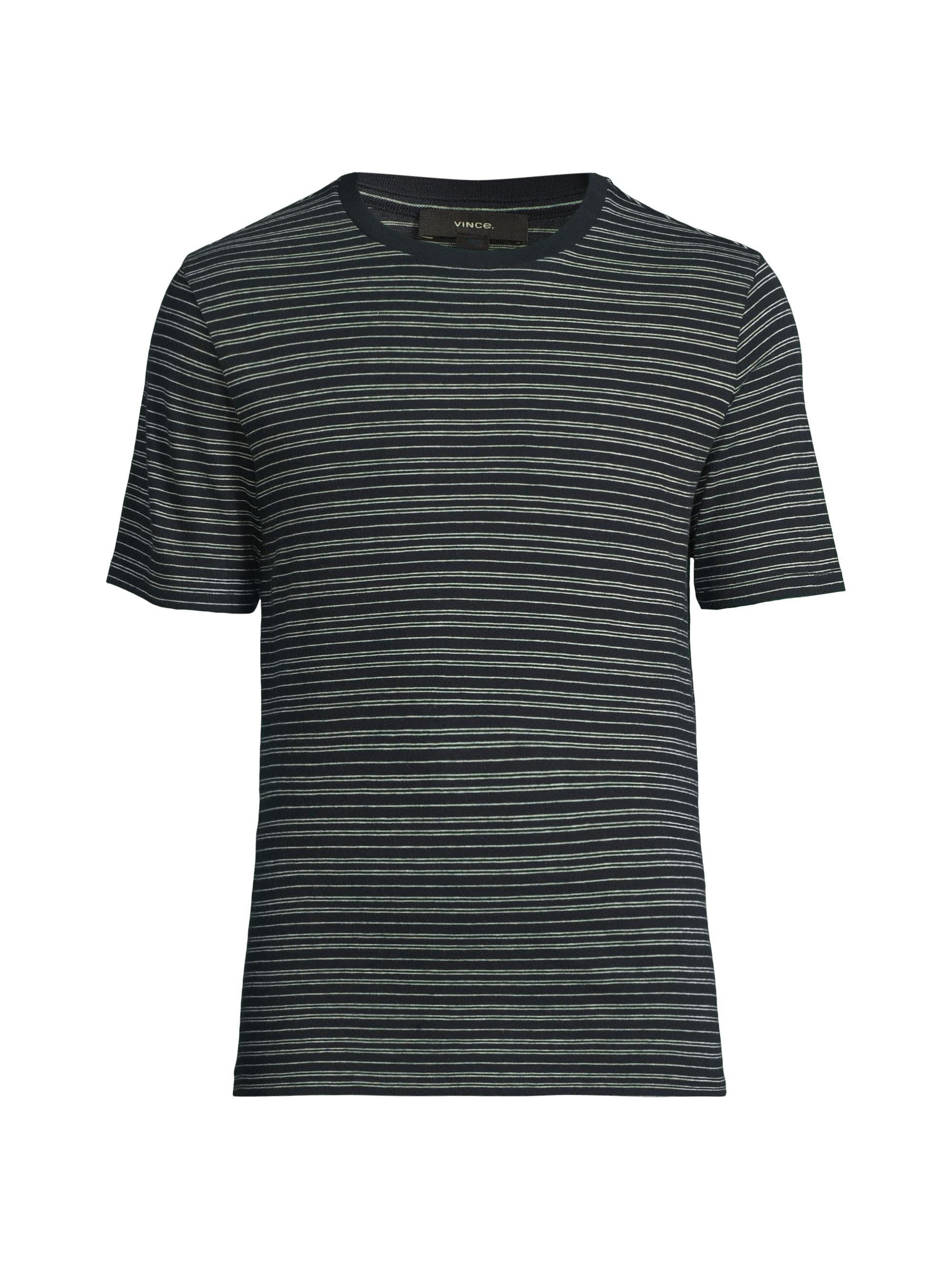 Vince Men's Stripe Loose Knit Crewneck T-Shirt - Coastal Off White