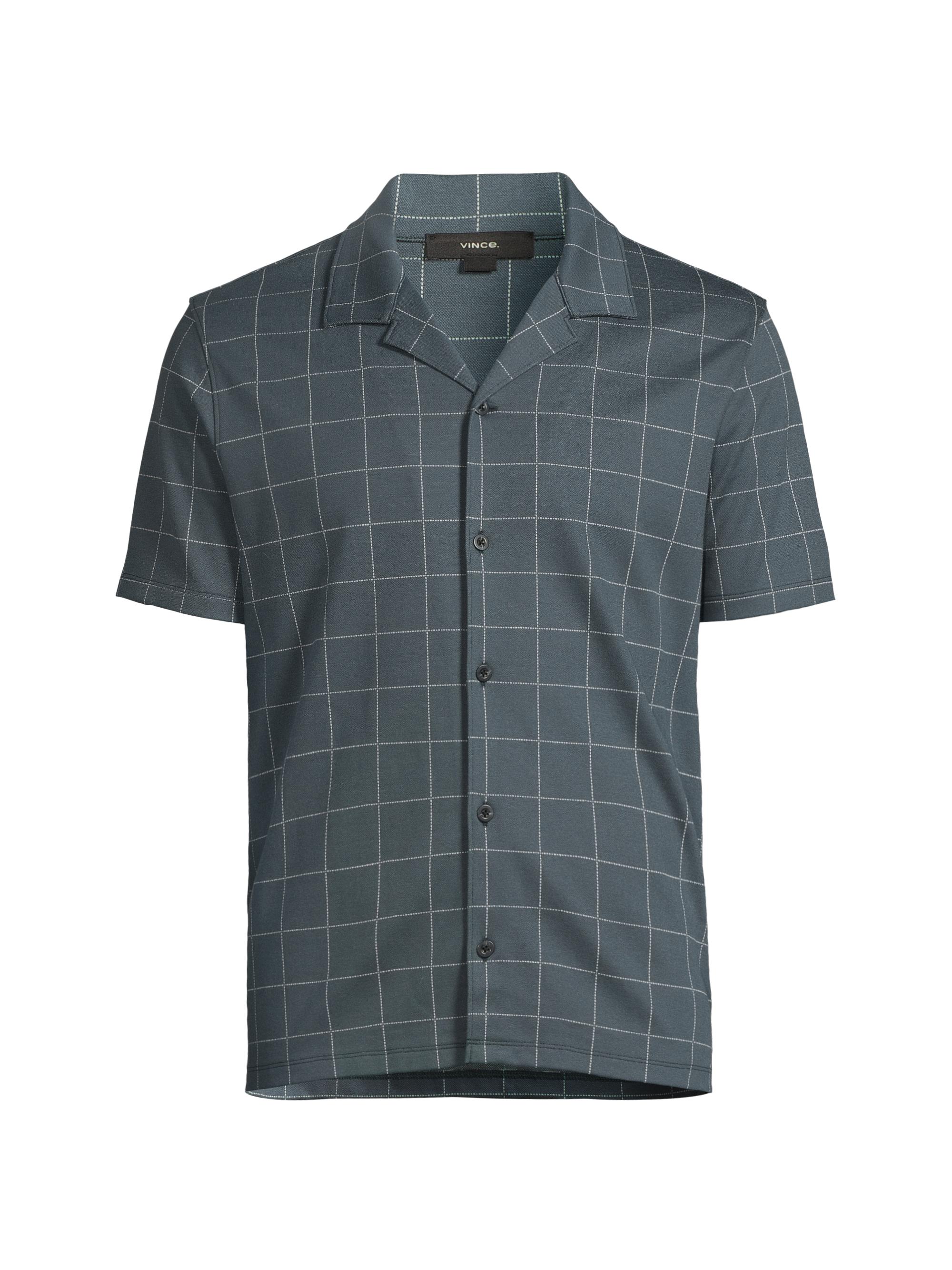 Vince Men's Windowpane Short-Sleeve Cabana Shirt - Dark Harbor Blue Off White