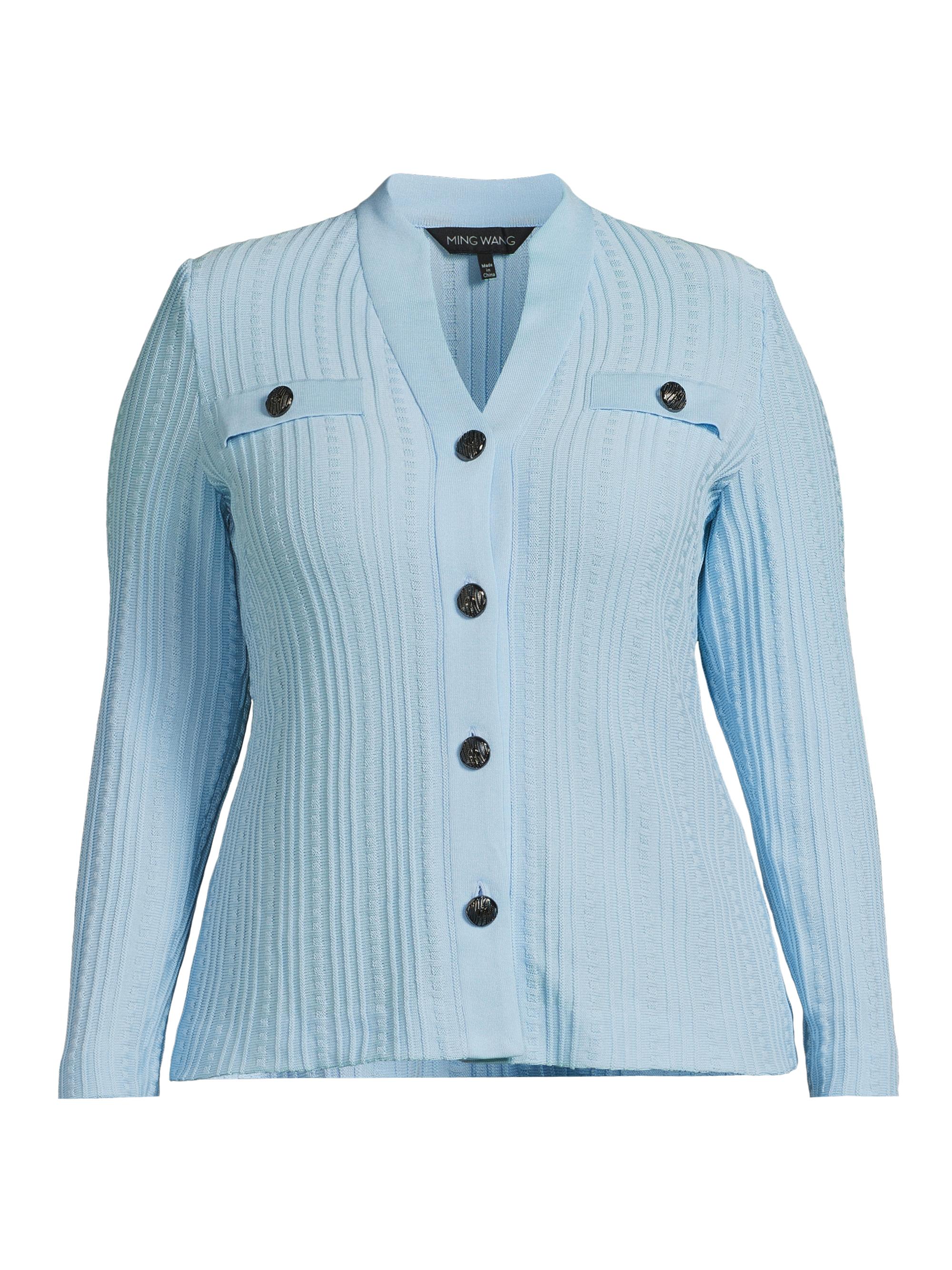 Ming Wang Women's Plus Heritage Fit Rib-Knit Cardigan - Dawn