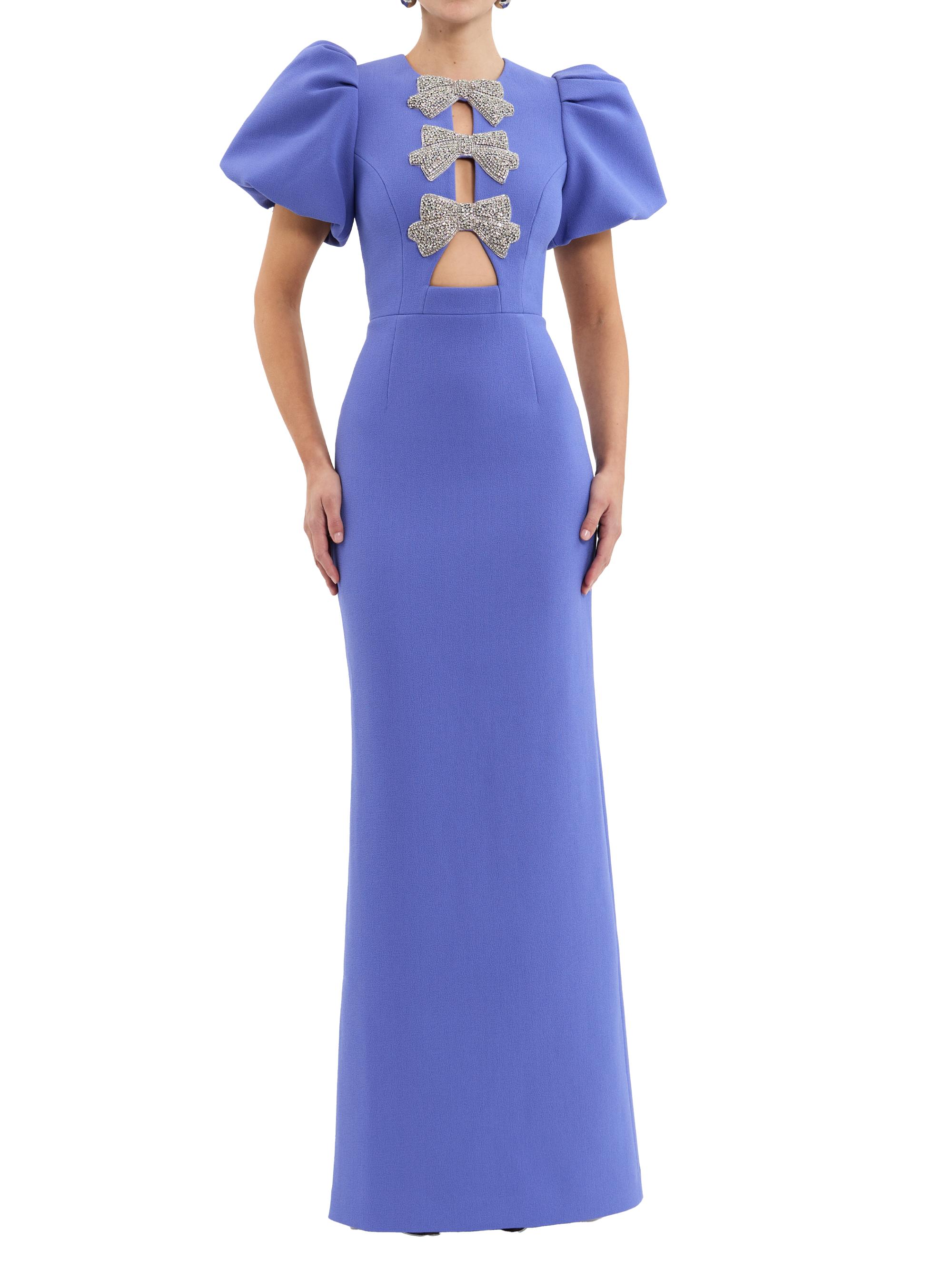 Rebecca Vallance Women's Violette Puff-Sleeve Bow Gown - Periwinkle Blue