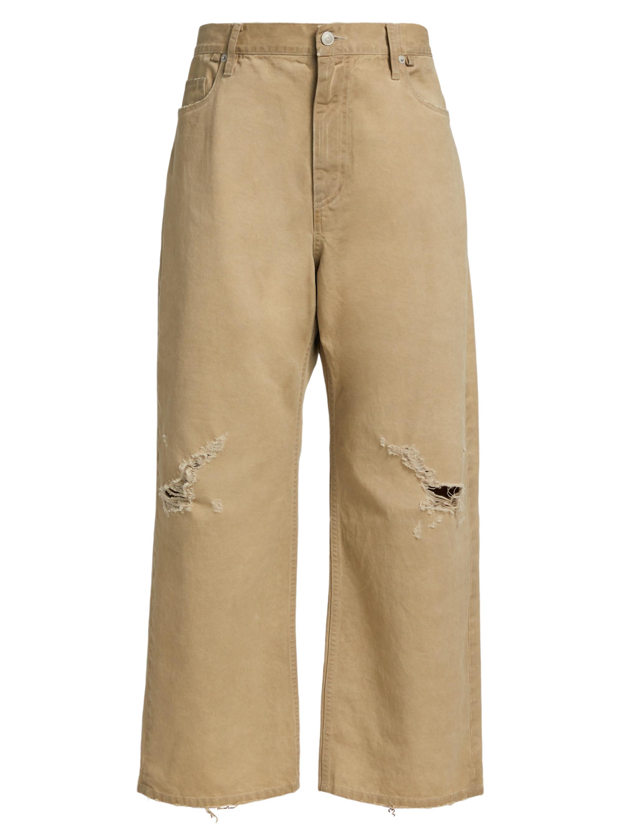 EZR Men's Cotton Distressed Crop Trousers - Sandoil