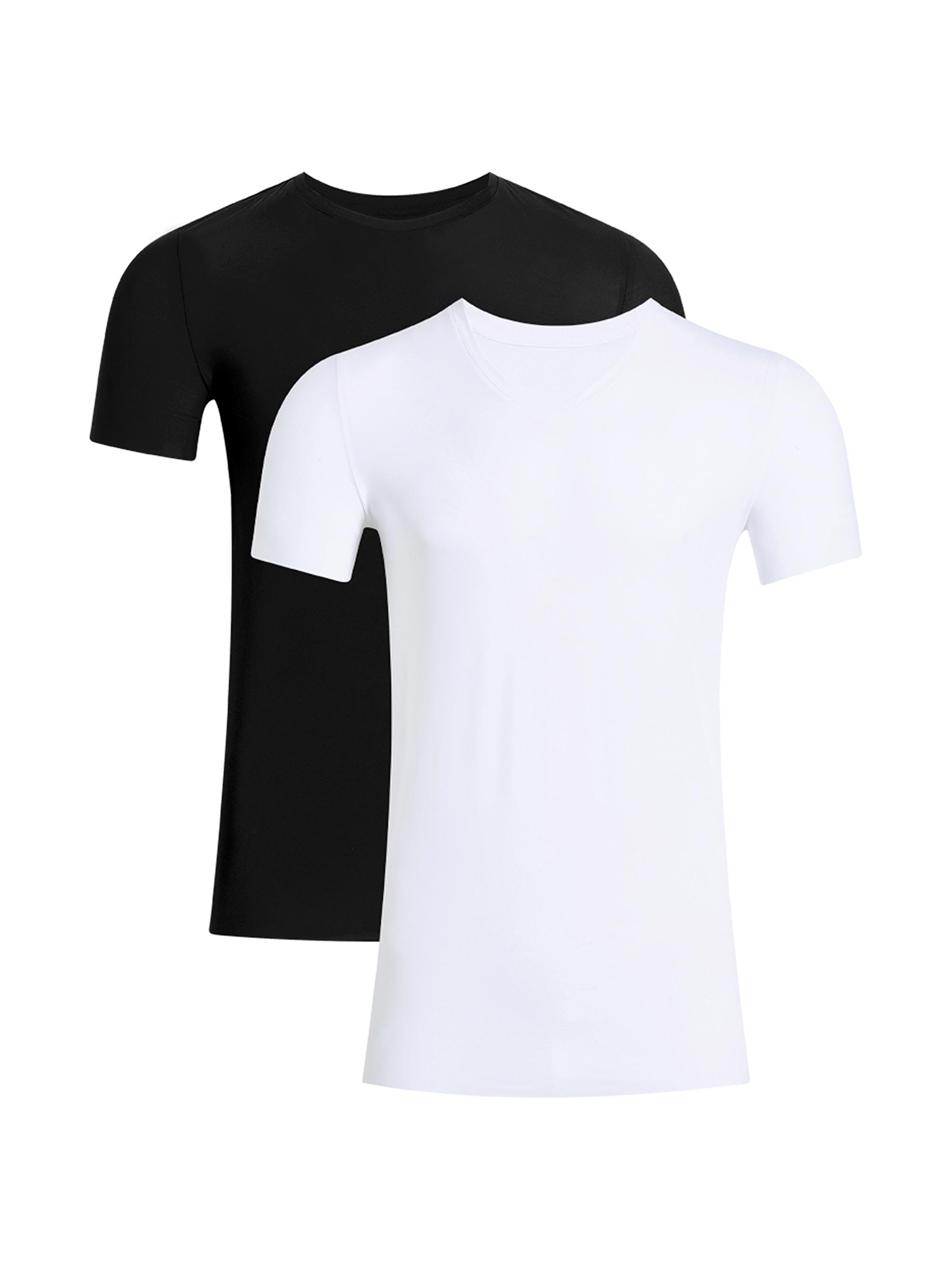 Commando Men's Microfiber Crewneck Undershirt Set, 2-Pack - Black White