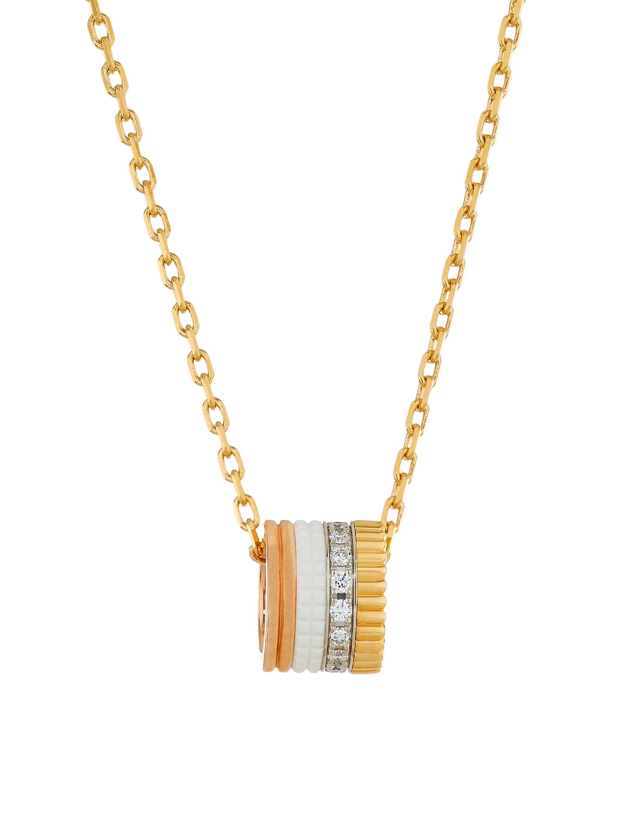 Boucheron Women's Quatre White Edition Tri-Tone 18K Gold, 0.23 TCW Diamond & HyCeram Pendant Necklace - Yellow Gold