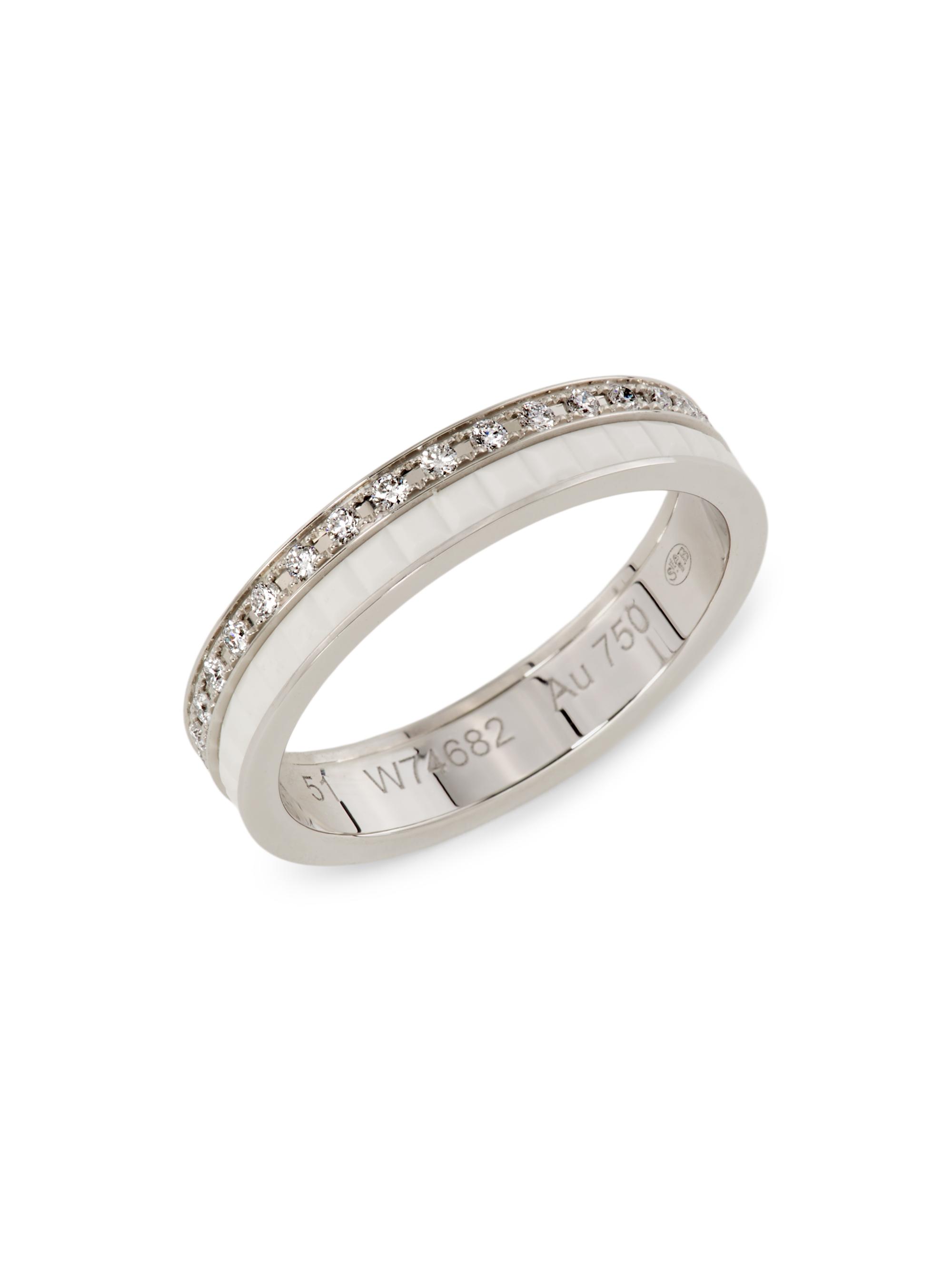Boucheron Women's Quatre White Edition 18K White Gold, 0.26 TCW Diamond & HyCeram Wedding Band - White Gold