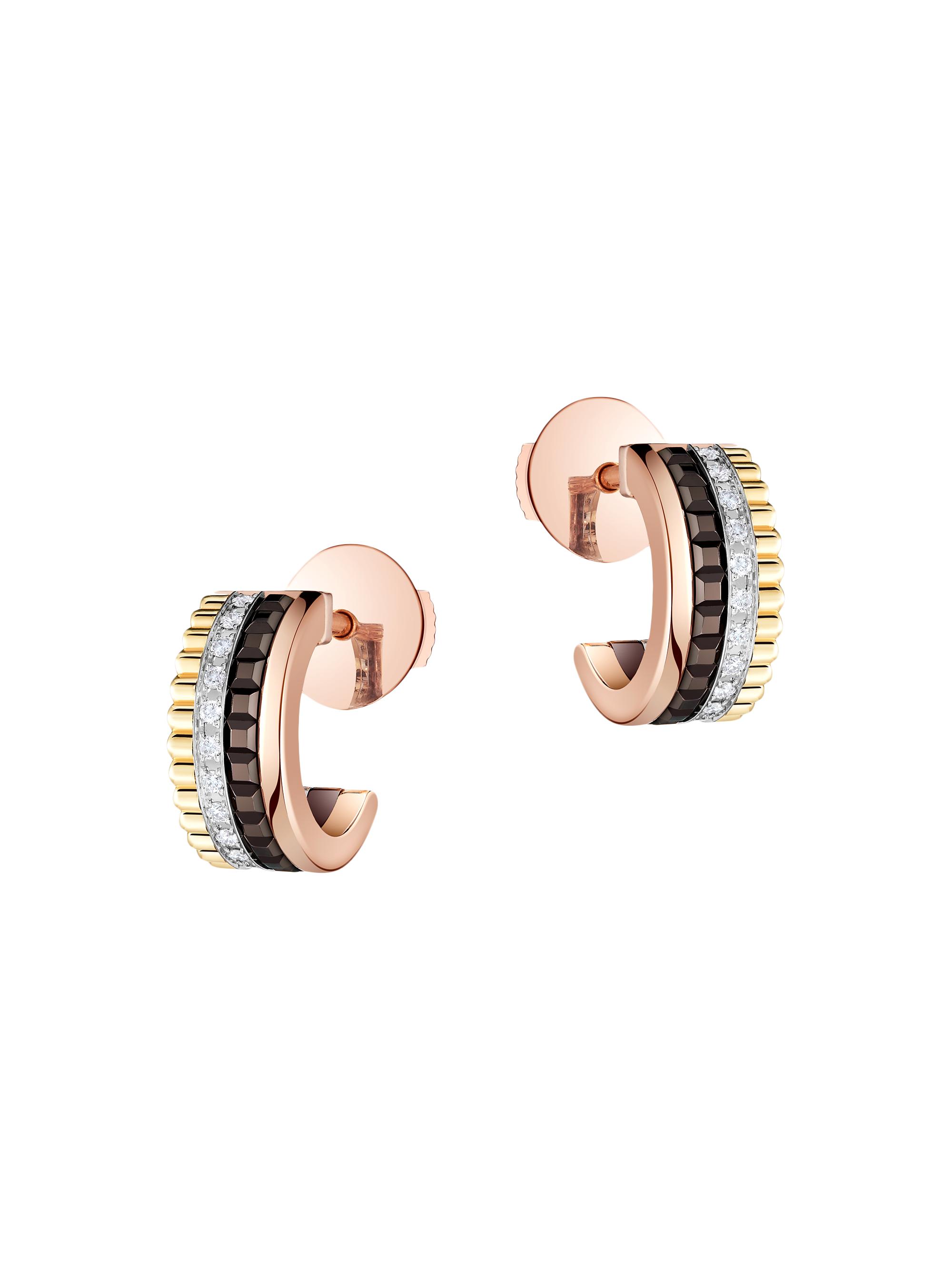 Boucheron Women's Quatre Classique Tri-Tone 18K Gold & 0.12 TCW Diamond Hoop Earrings - Rose Gold