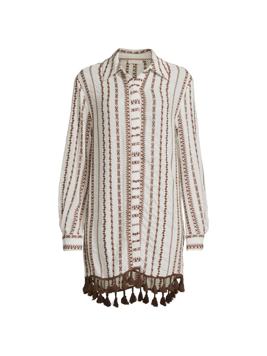 Ramy Brook Women's Roman Embroidered Cover-up Shirt In Brown