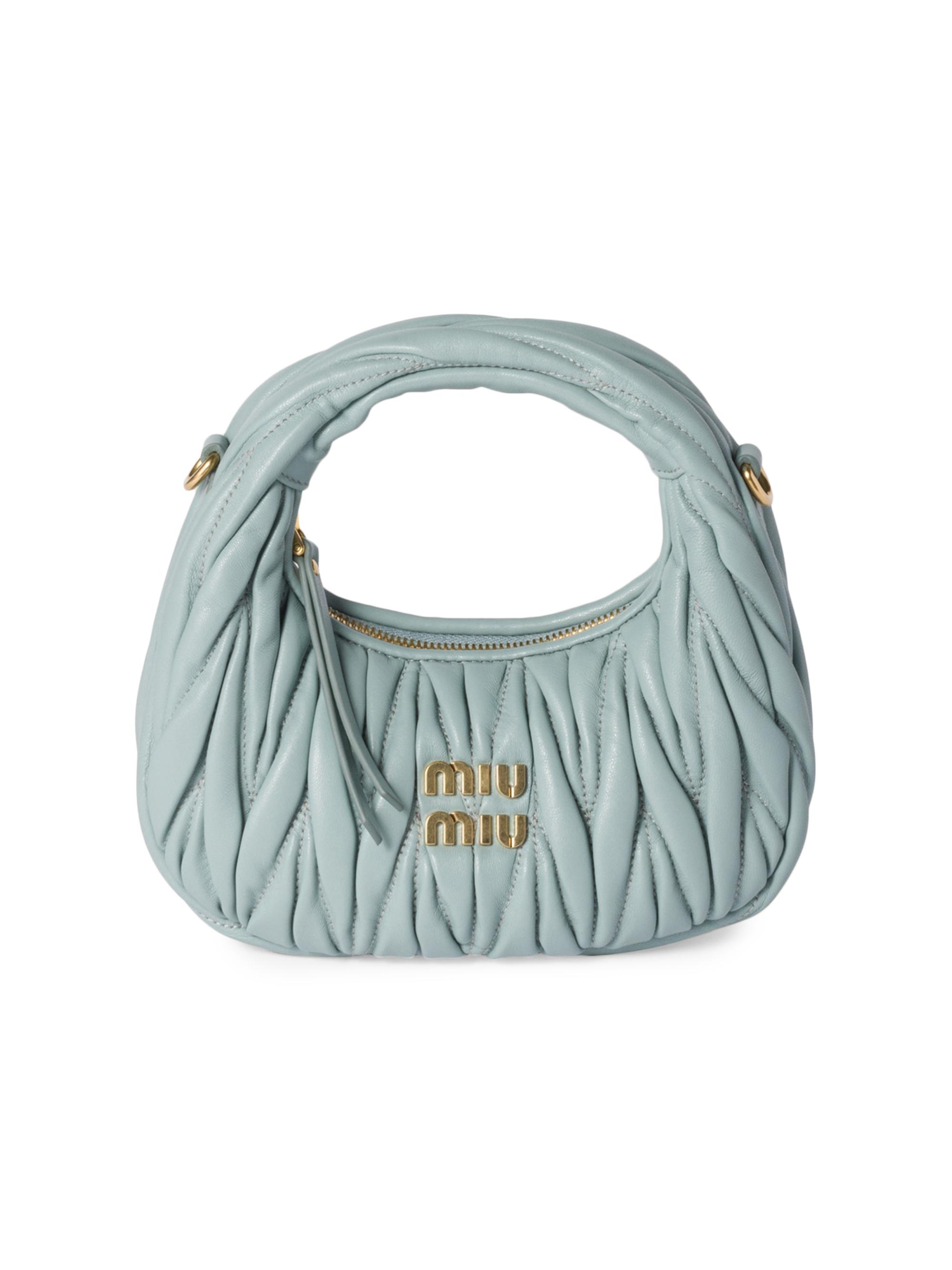 Miu Miu Women's Wander Matelassé Nappa Leather Hobo Mini-Bag - Blue