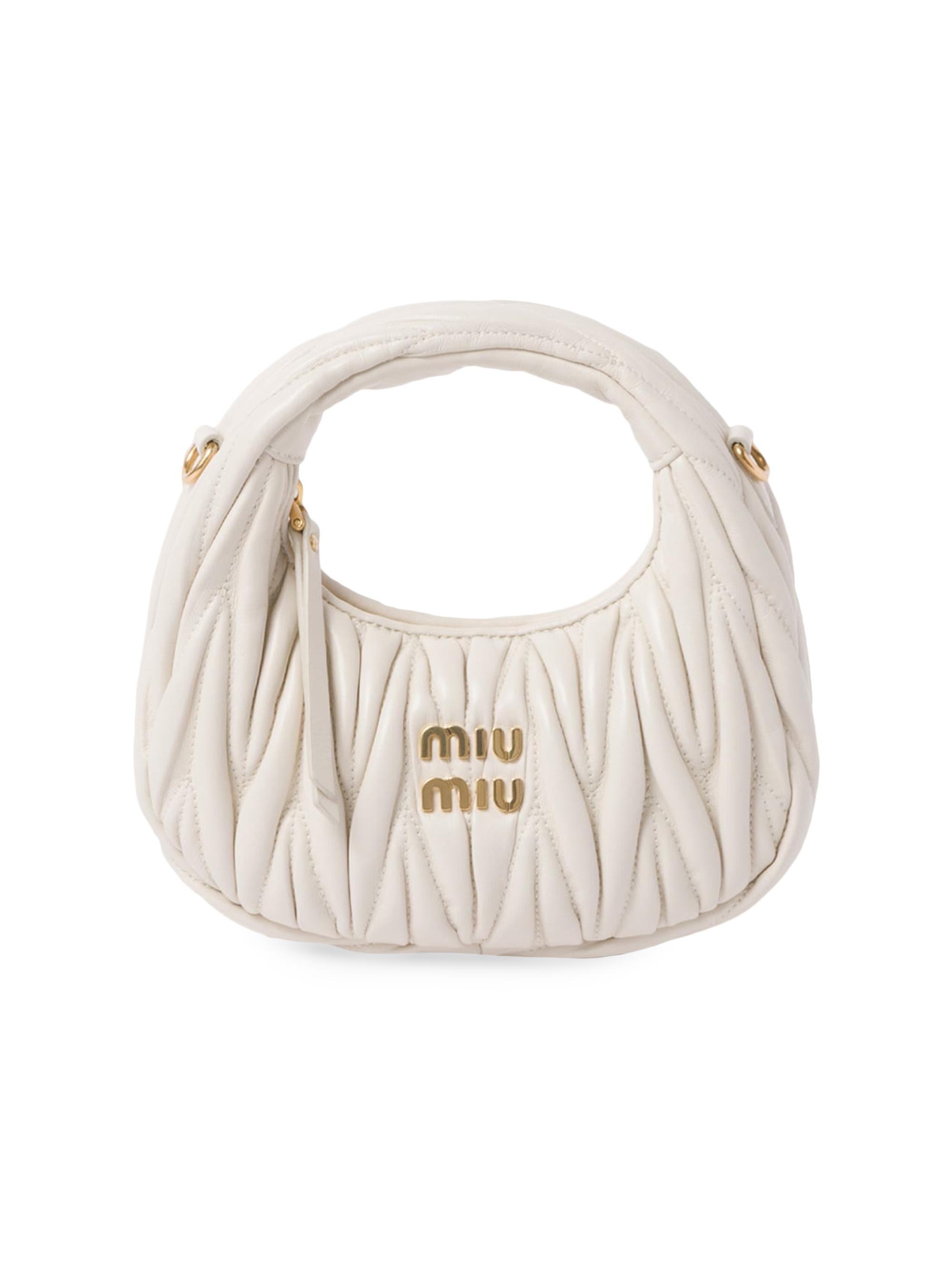 Miu Miu Women's Wander Matelassé Nappa Leather Hobo Mini-Bag - White