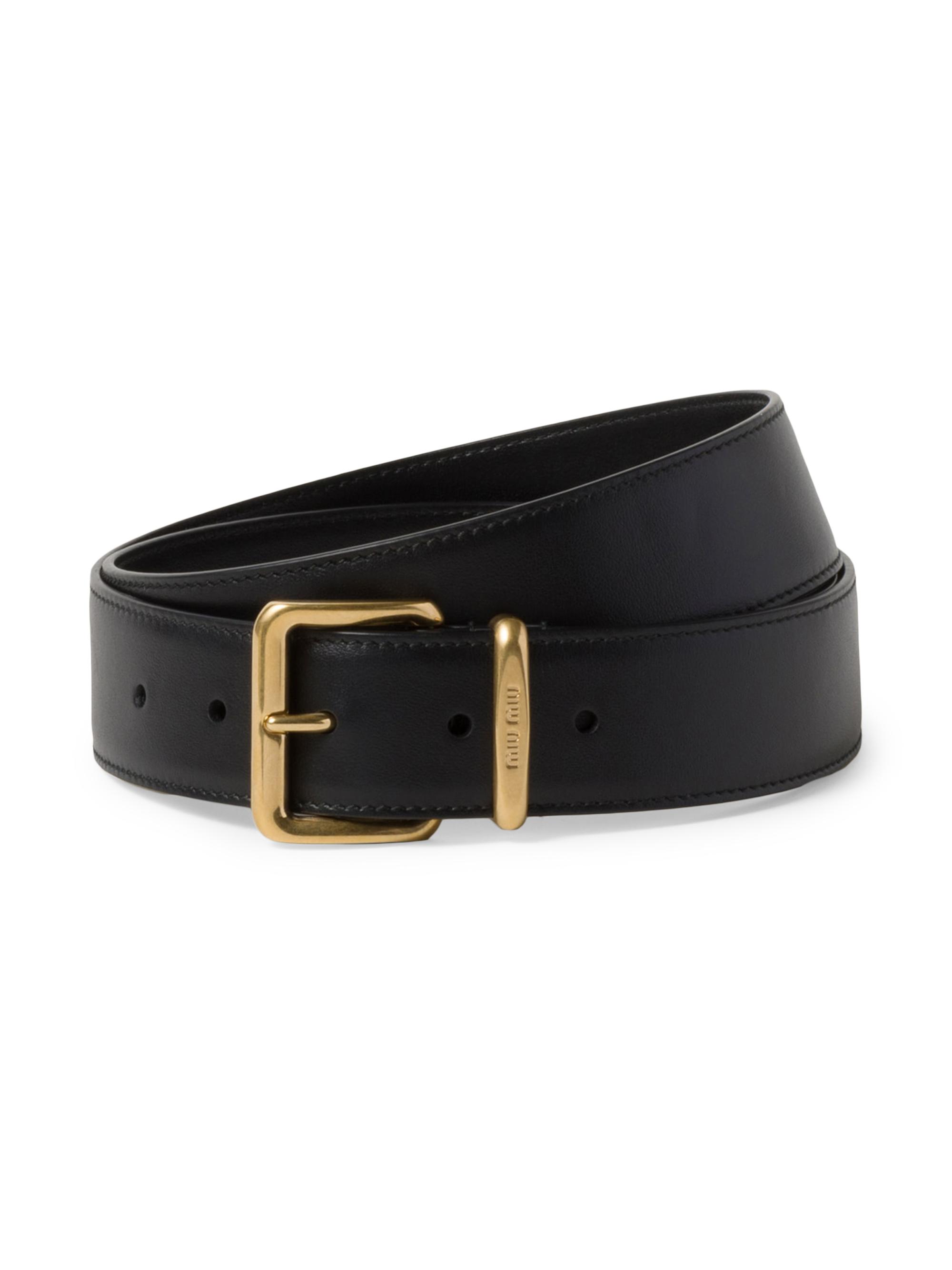 小物 miumiu leather belt navy gold MIU MIU Leather Belt | endource