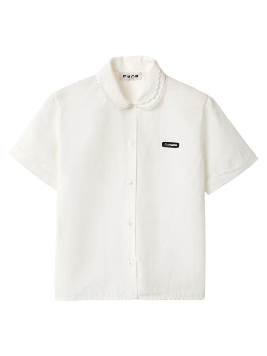 【送関込】MiuMiu☆ミュウミュウ poplin blouse with button Cotton poplin blouse in blue - Miu Miu | Mytheresa