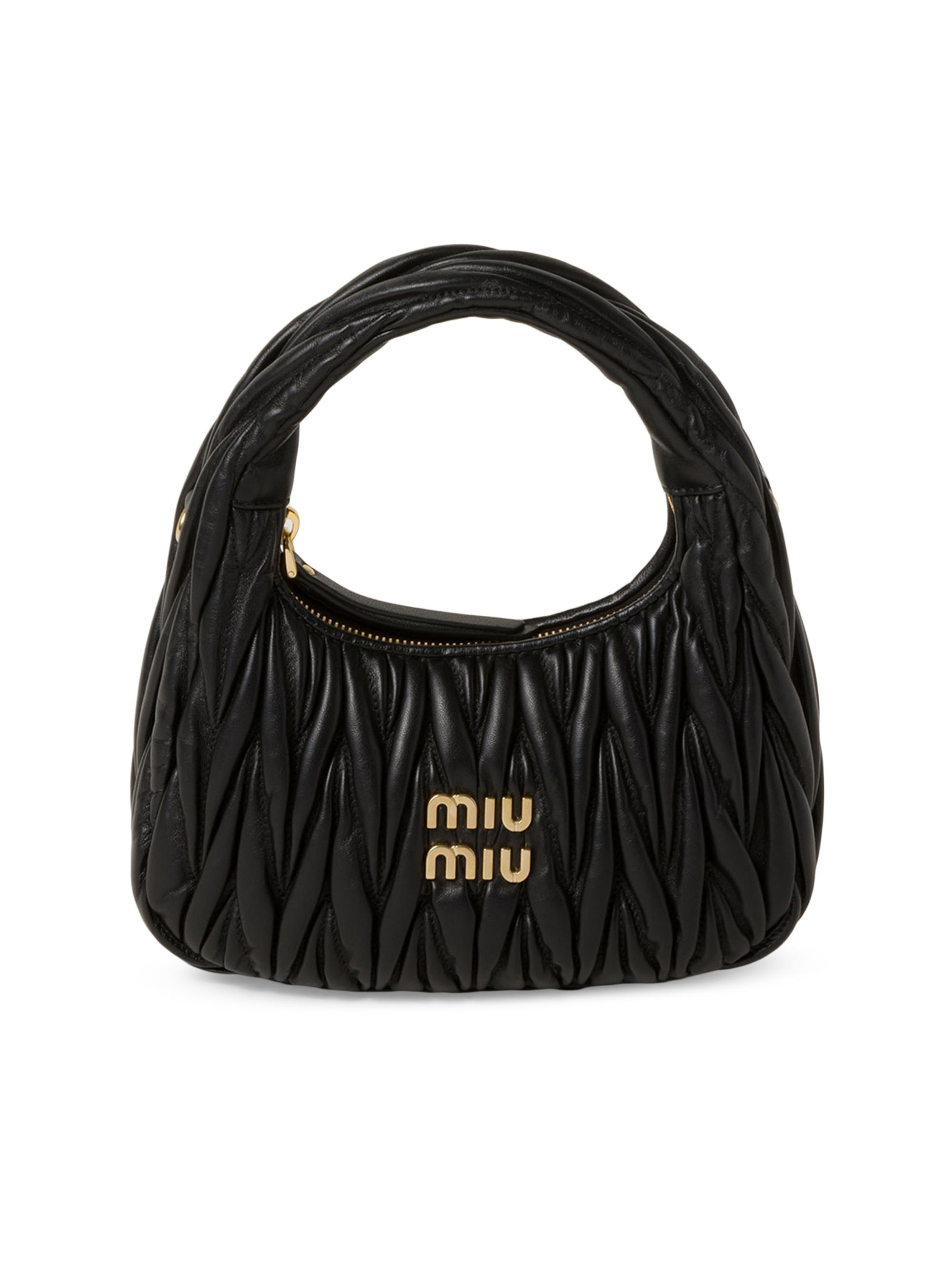 Miu Miu Women's Wander Matelassé Nappa Leather Hobo Bag - Black